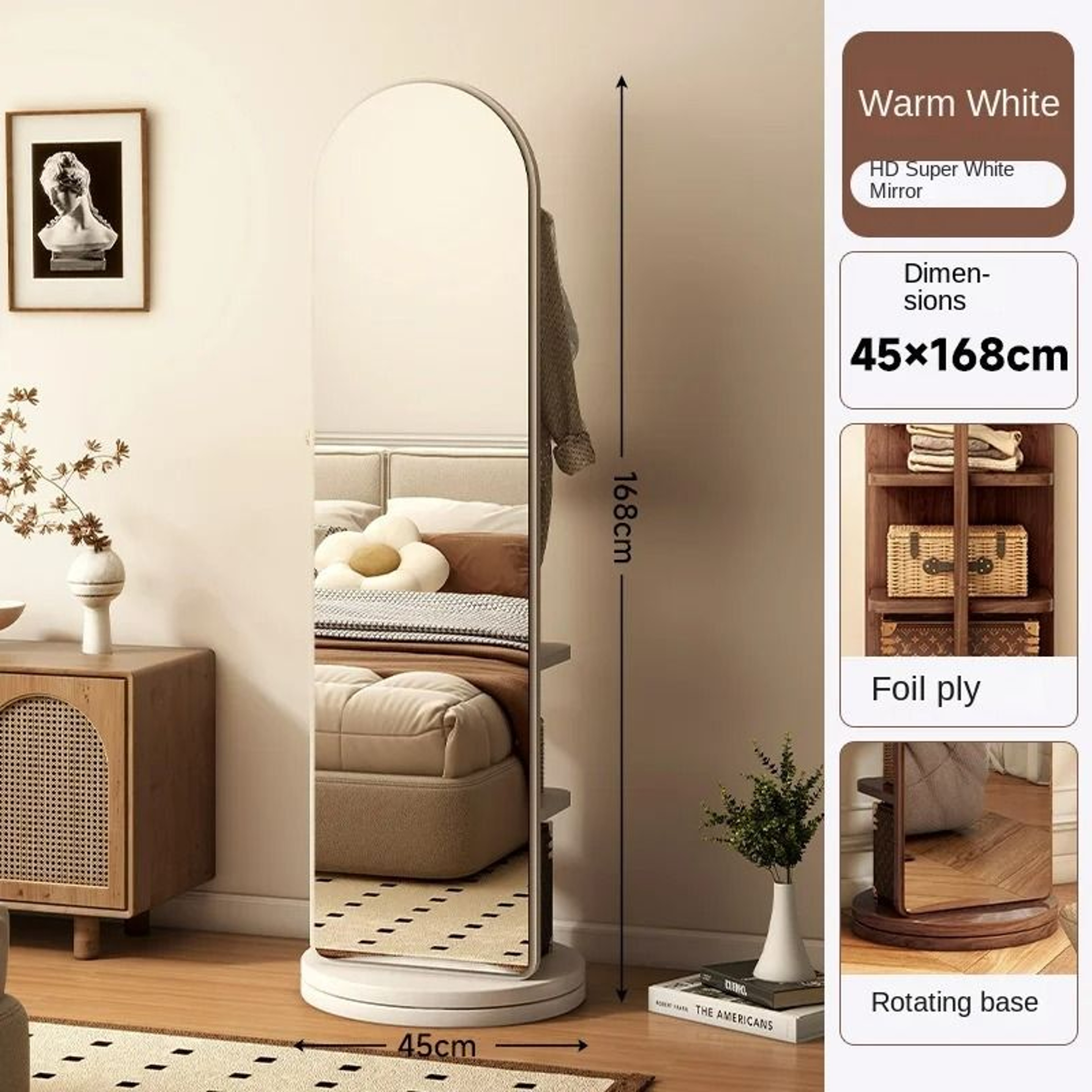 360 Rotating FullLength Mirror With Storage Coat Rack 9