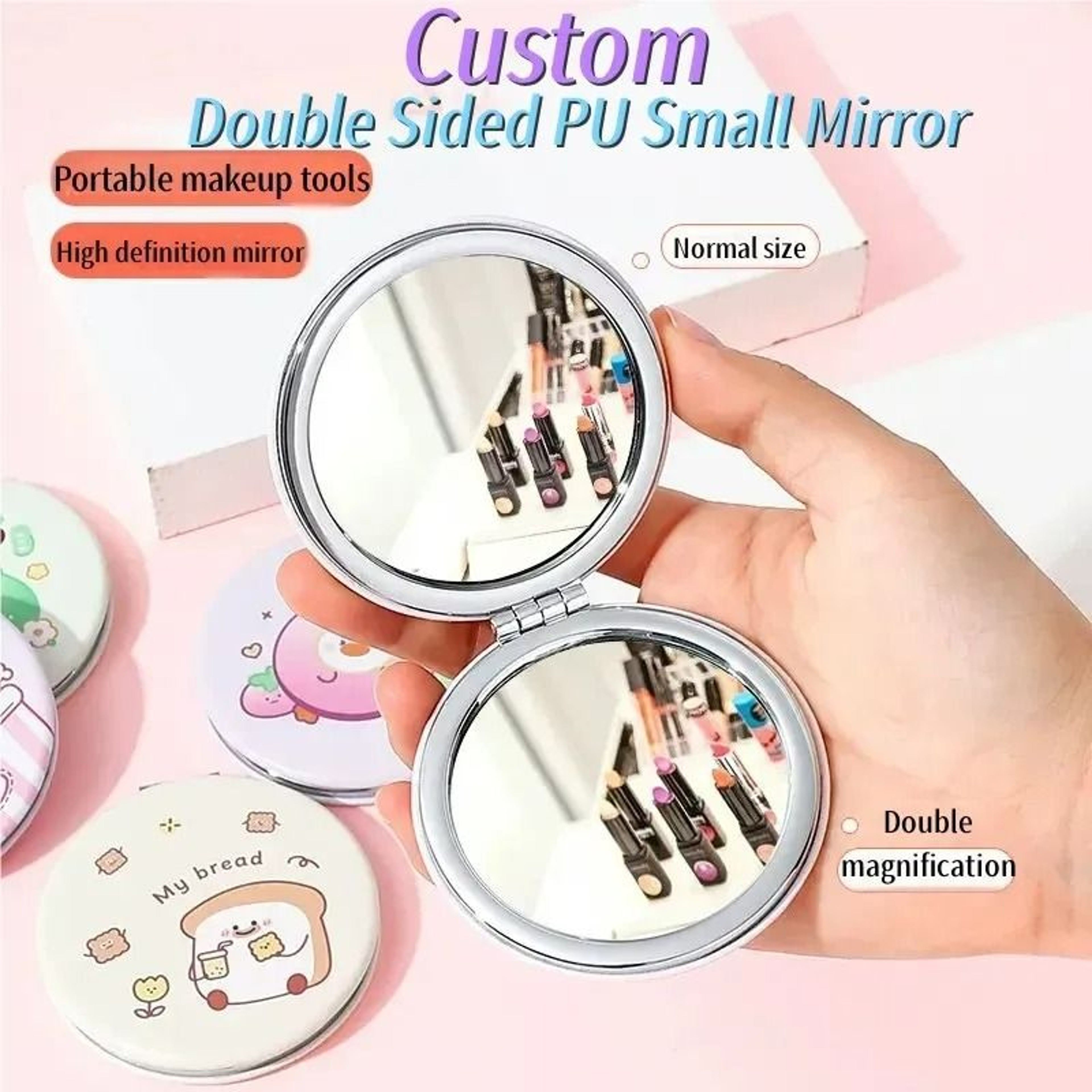 Personalized Custom Photo Leather Compact Pocket Mirror 2