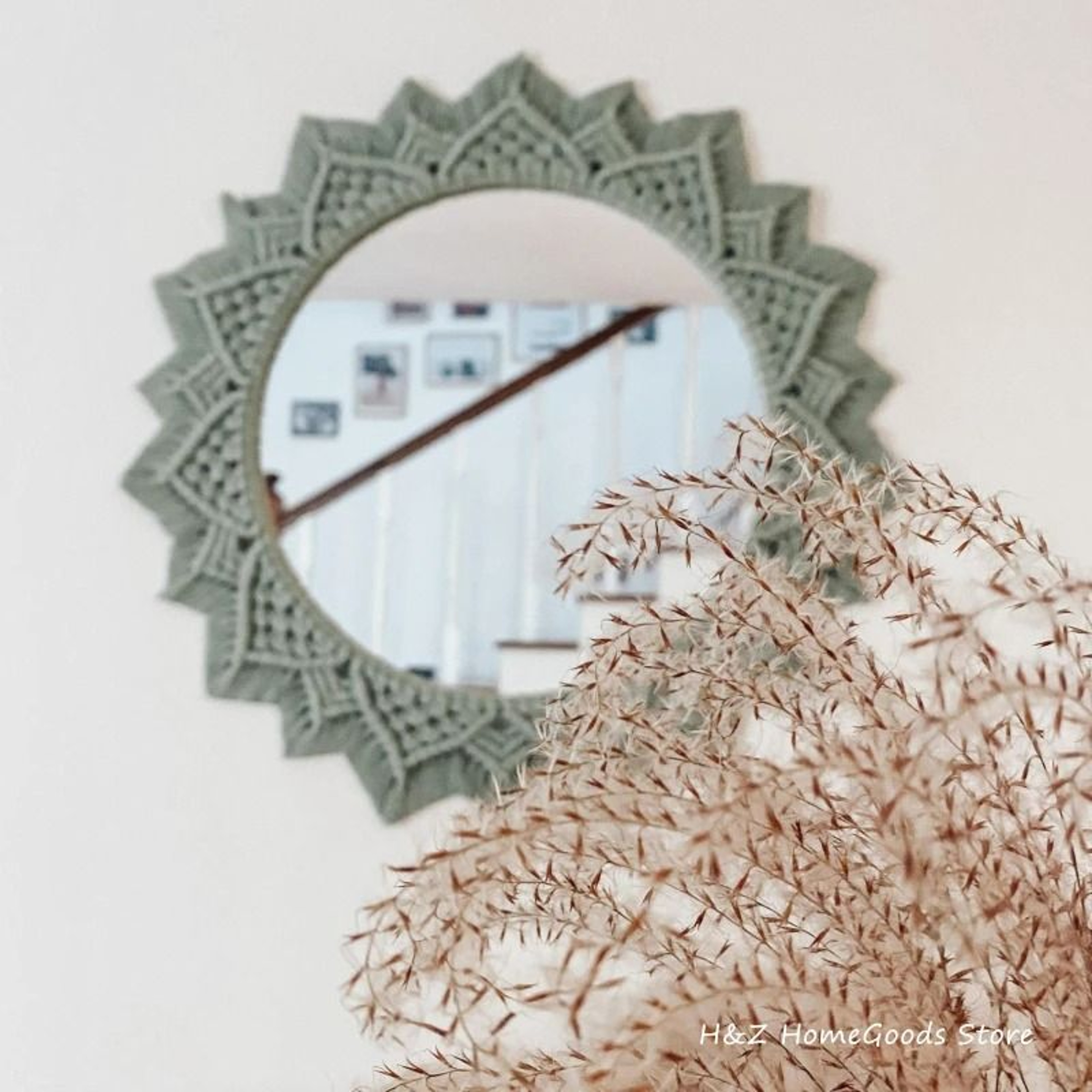 Boho Macrame Handmade Round Wall Hanging Mirror 1