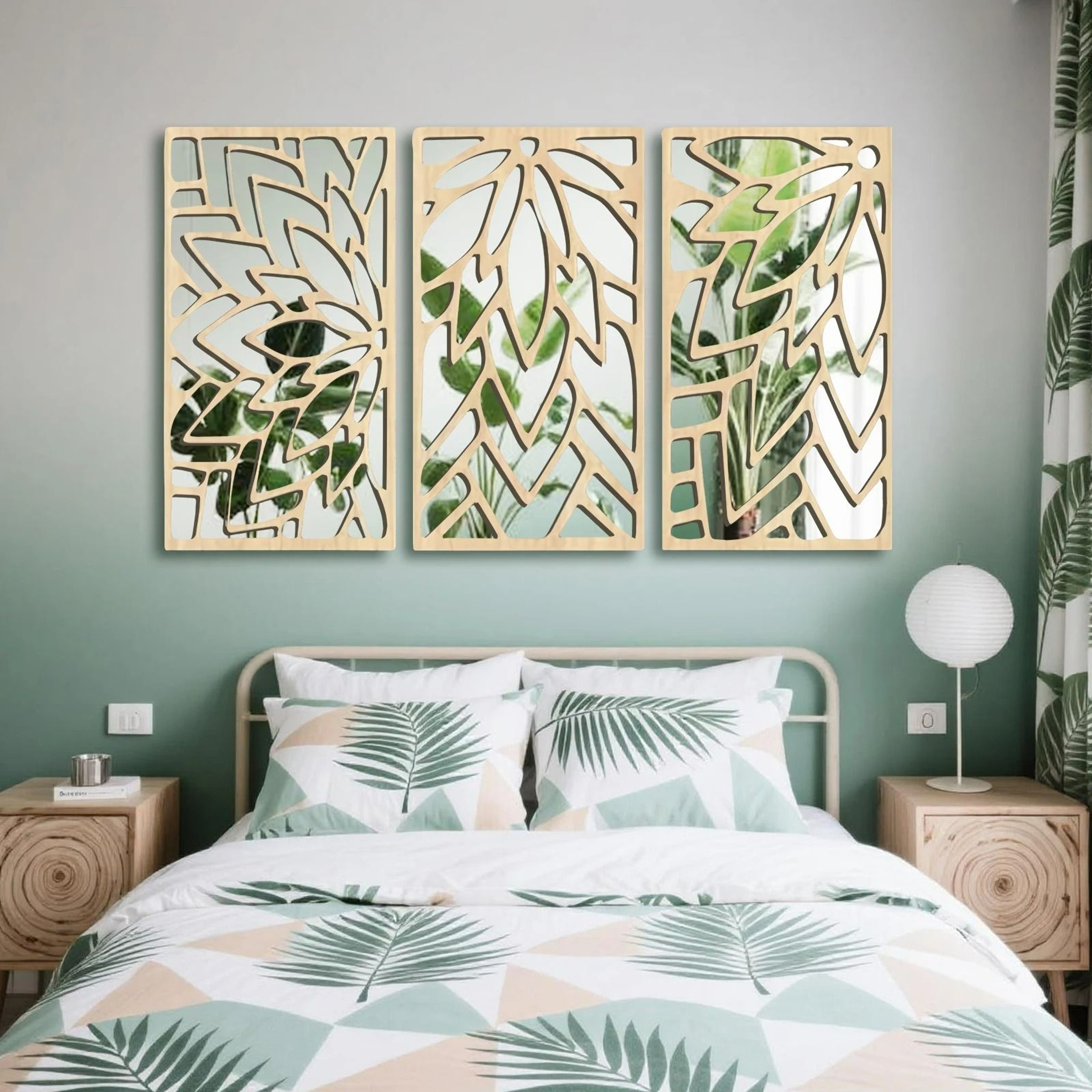 3Piece Wooden Acrylic DoubleLayer Leaf Wall Mirror Set 2