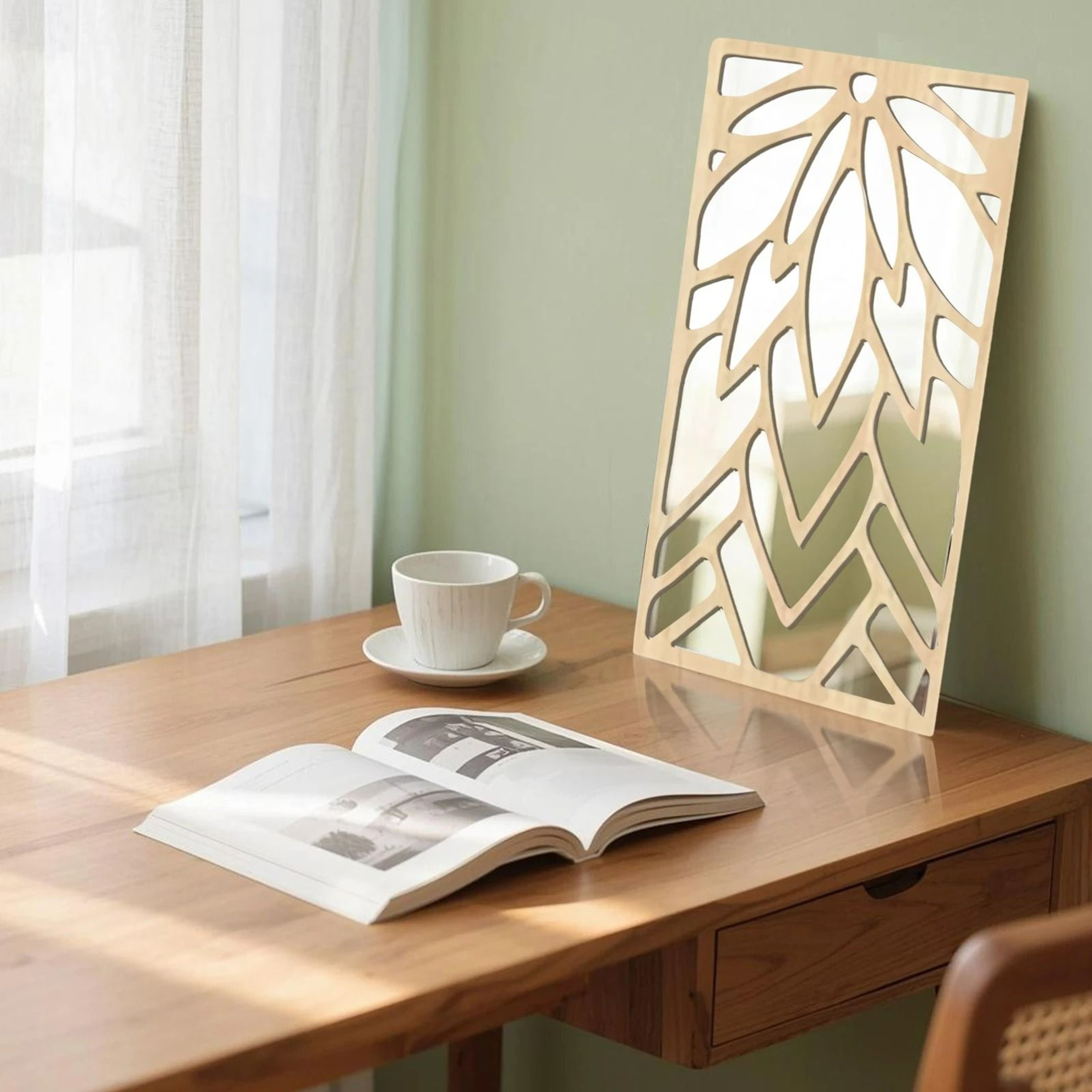 3Piece Wooden Acrylic DoubleLayer Leaf Wall Mirror Set 1