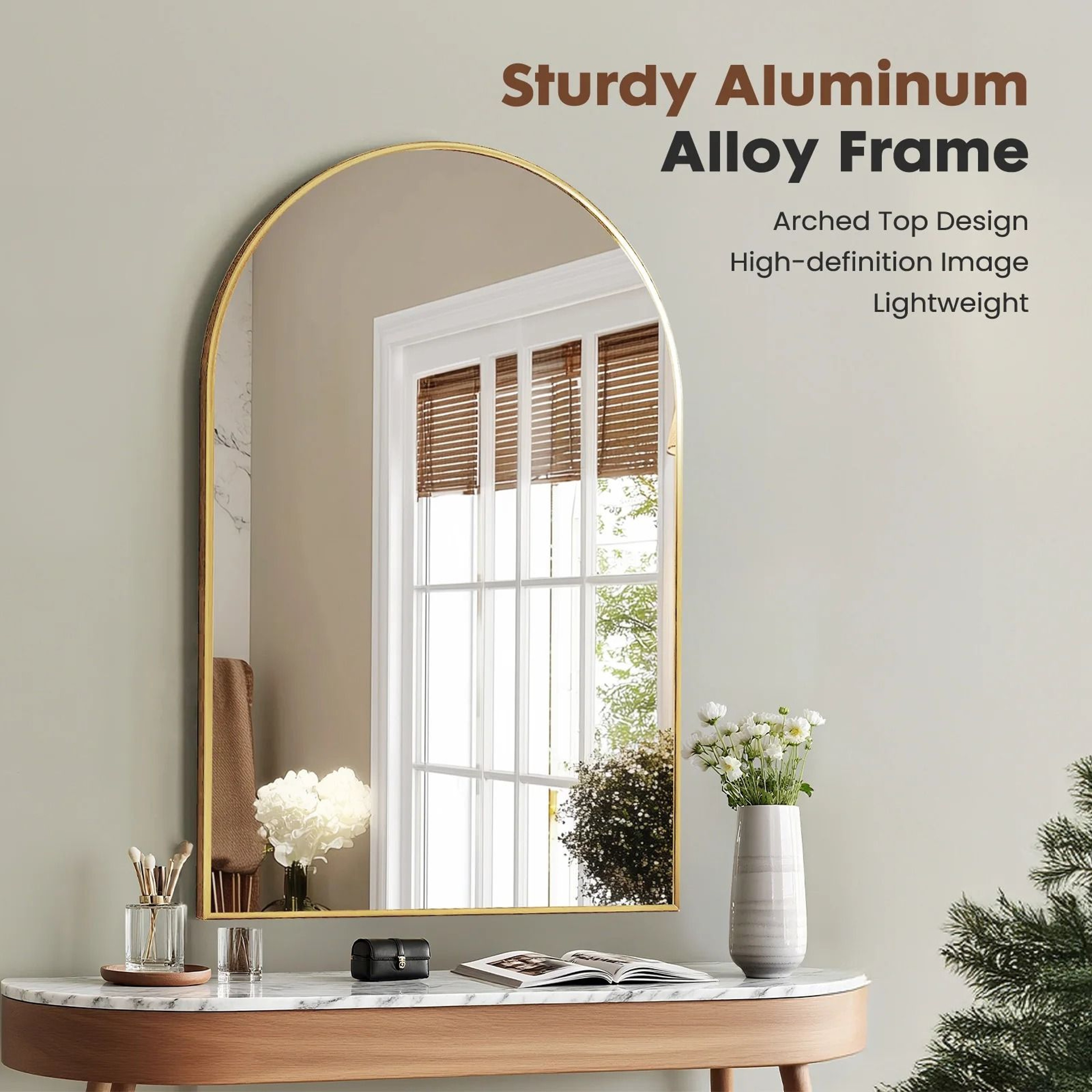 Arched Metal Framed Wall Decor  Bathroom Mirror 1