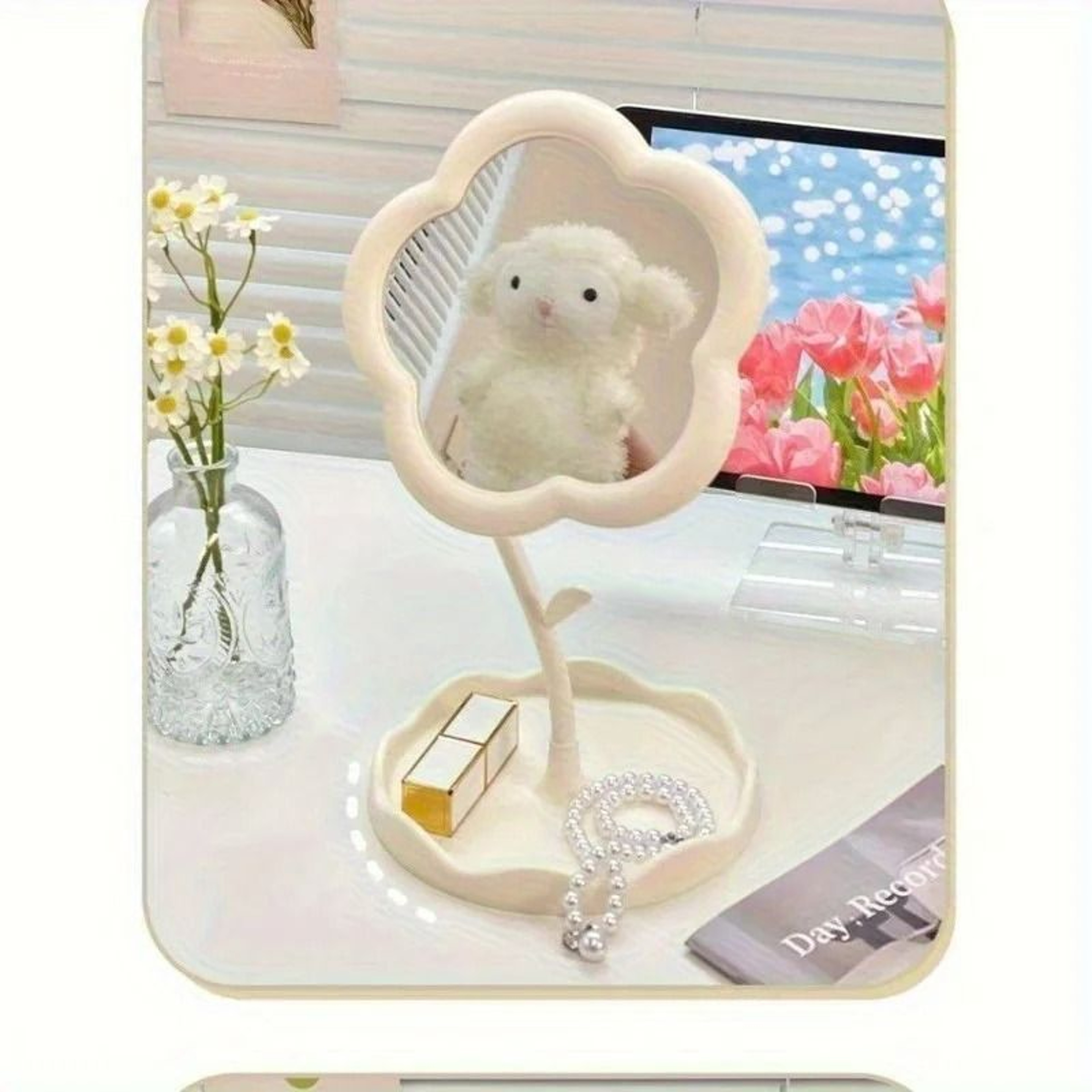 Ins Style Cute Flower 360 Rotatable Desktop Vanity Mirror 3