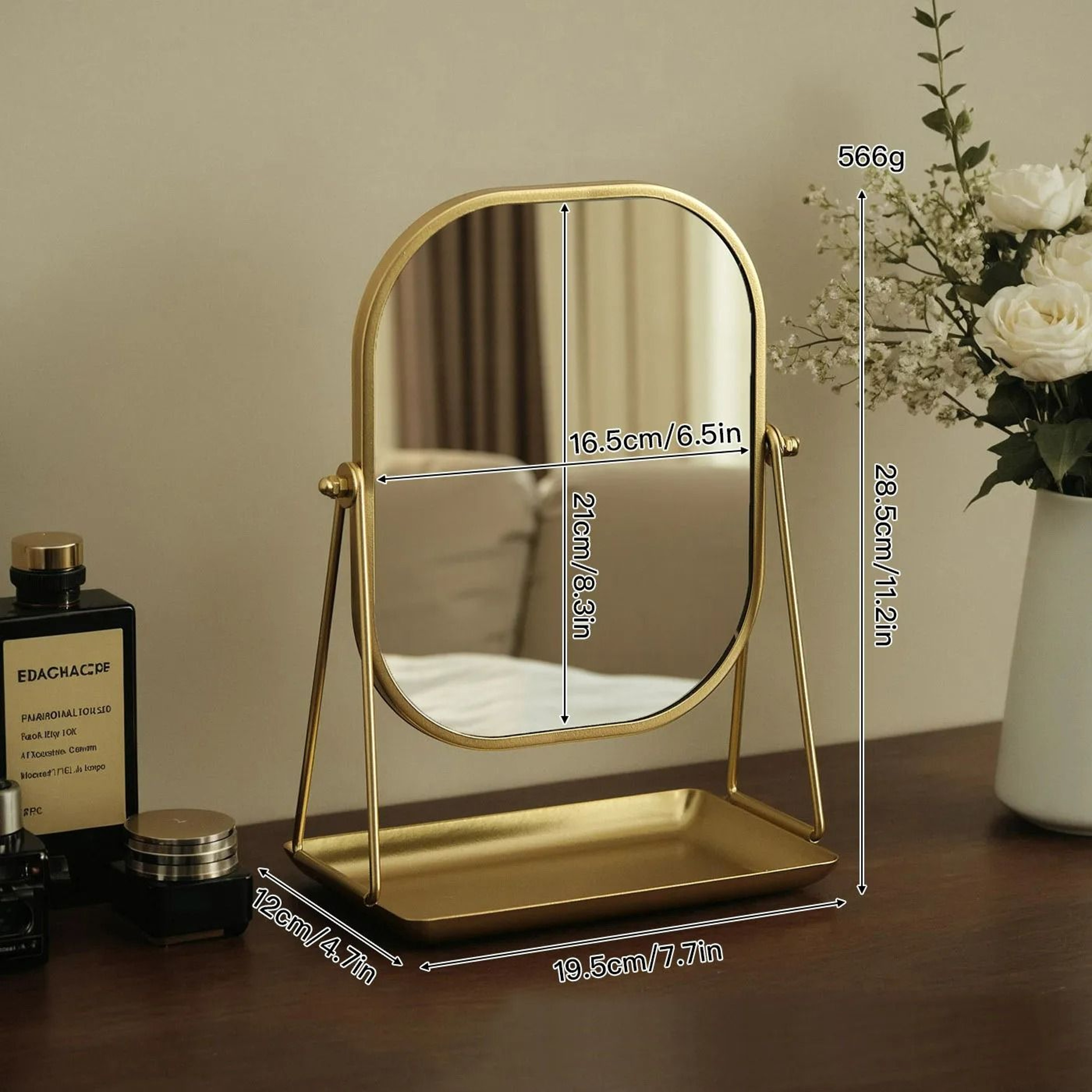 Light Luxury Rotating Desktop Makeup Mirror With Storage Base 6