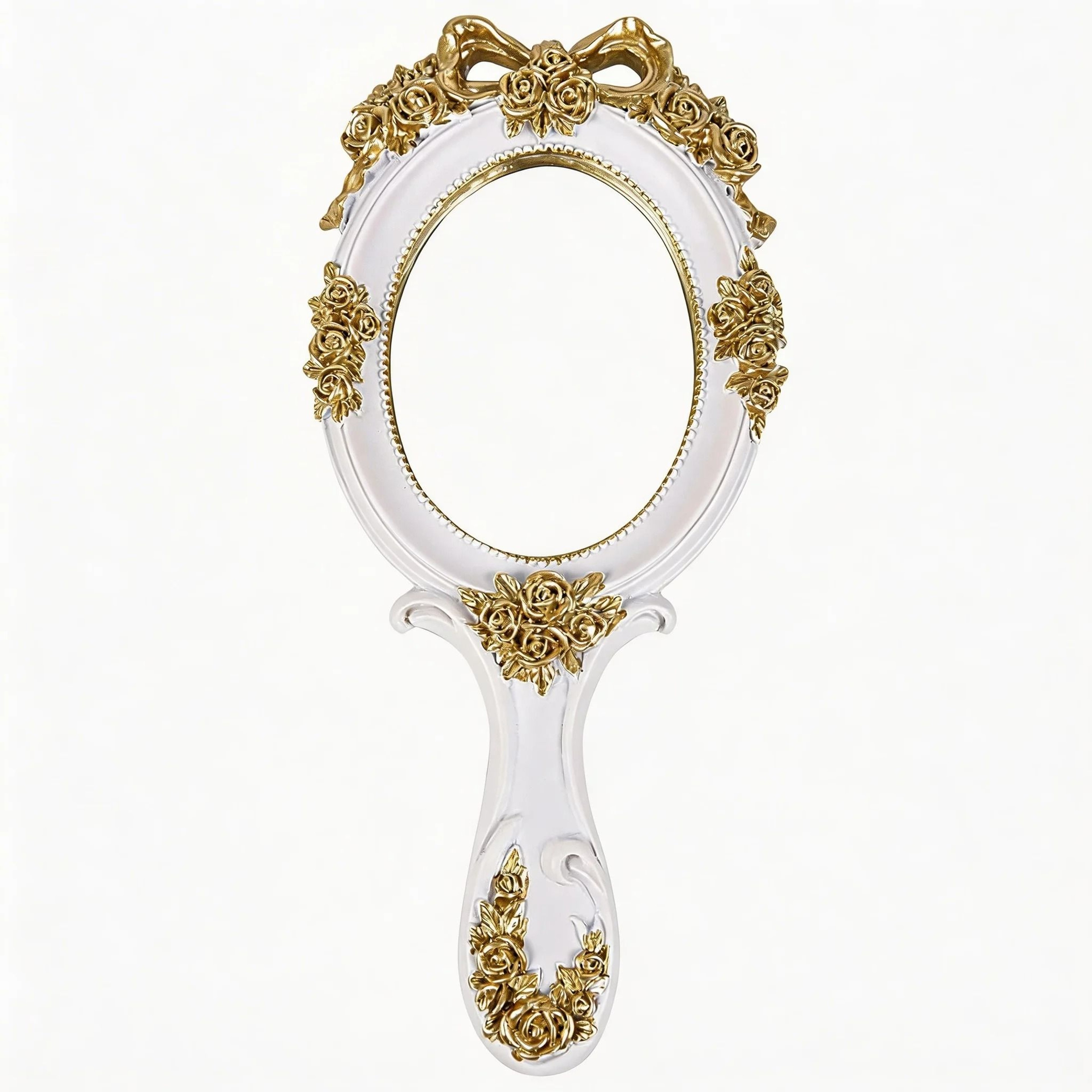 Portable Handheld Metal Princess Mirror With Rose Embossing 5