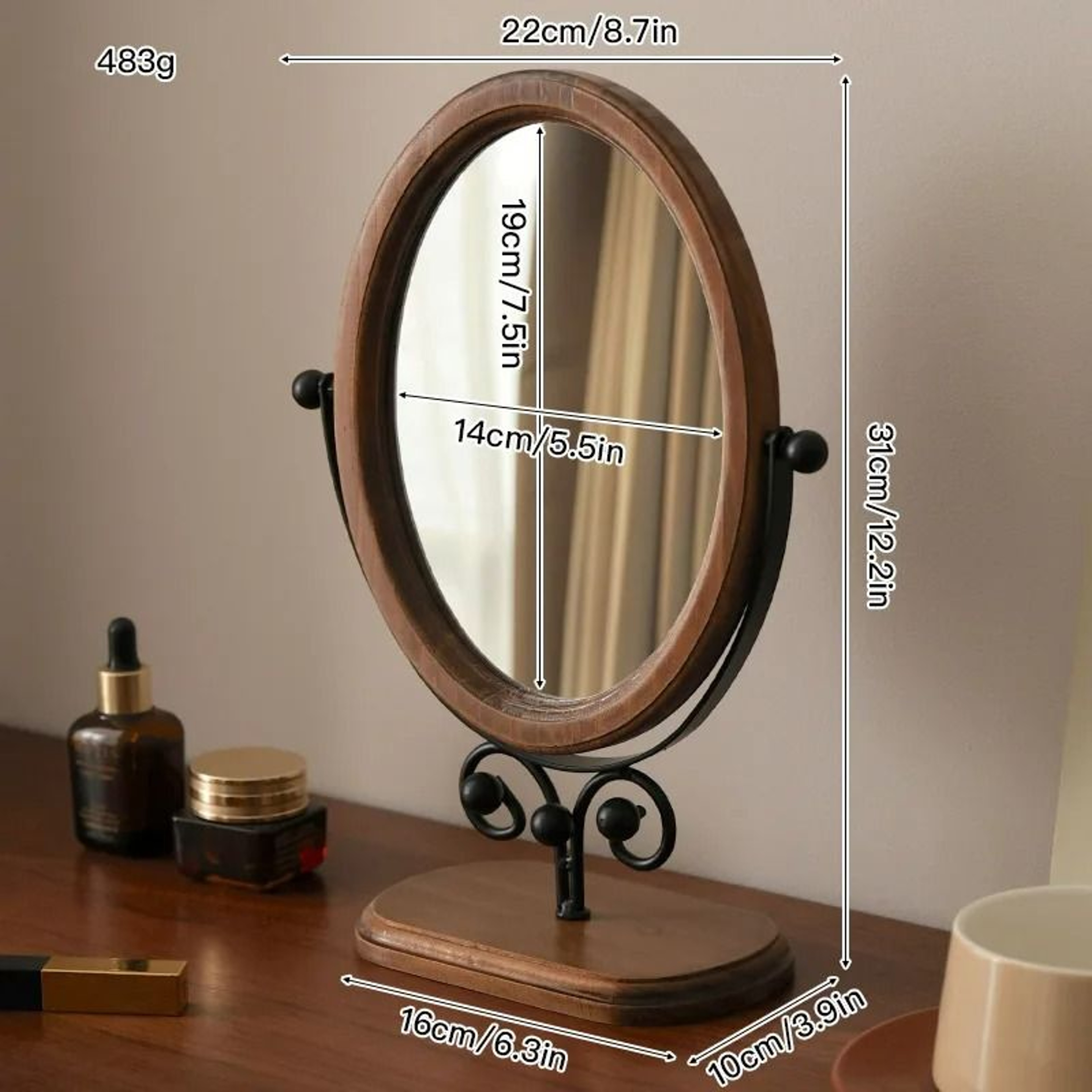 Light Luxury Retro Oval Desktop Makeup Mirror 5