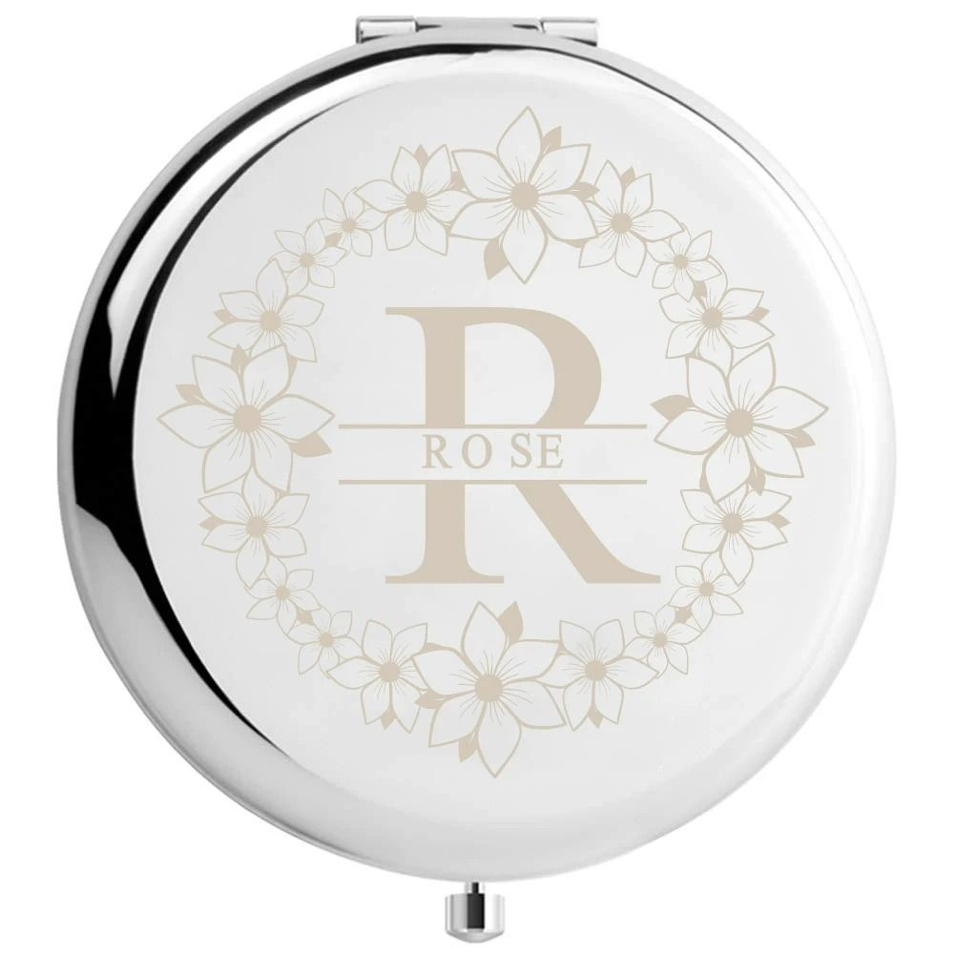 Personalized Floral Wreath Initial Portable Compact Mirror 8