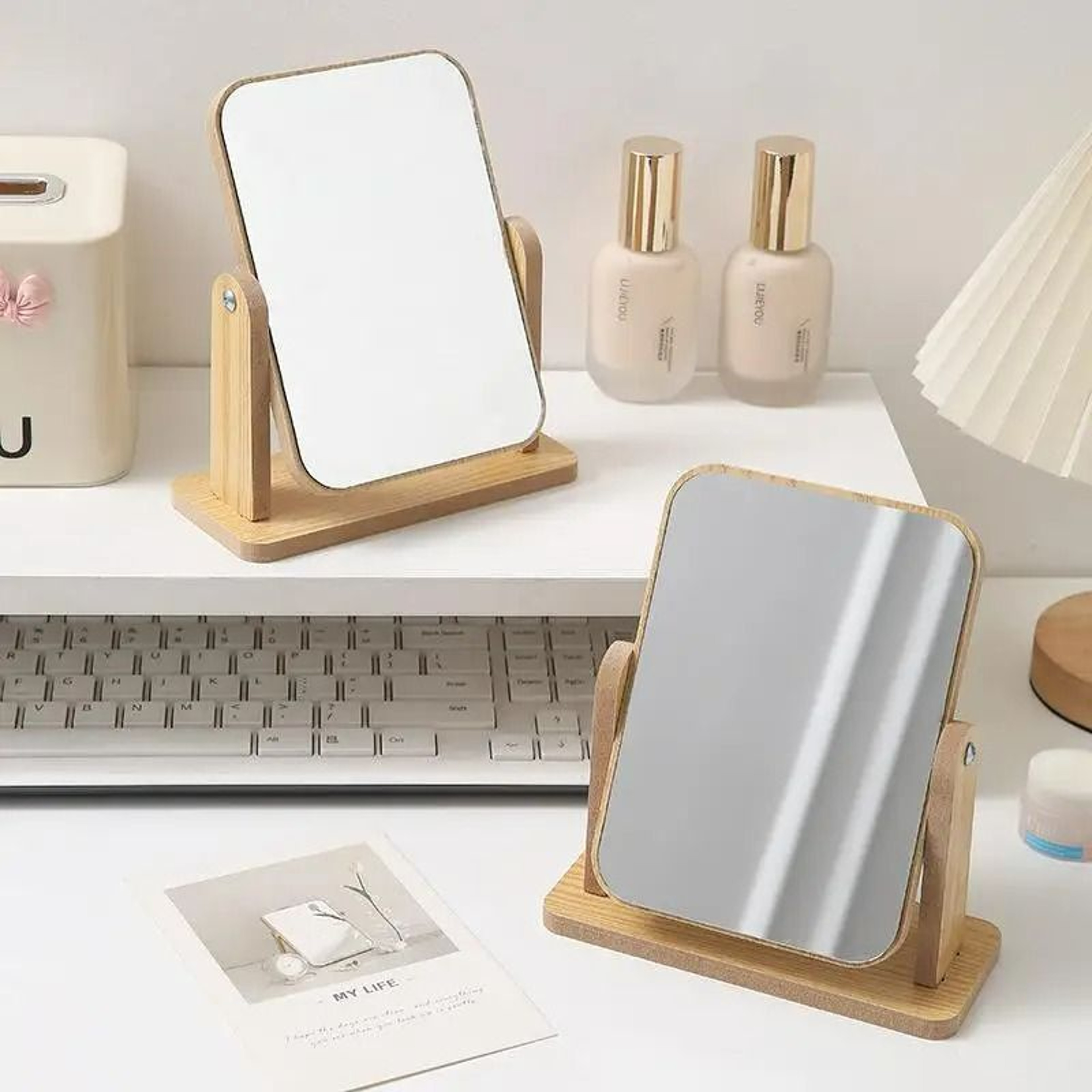 Clear Wooden Desktop AngleAdjustable Vanity Mirror 5