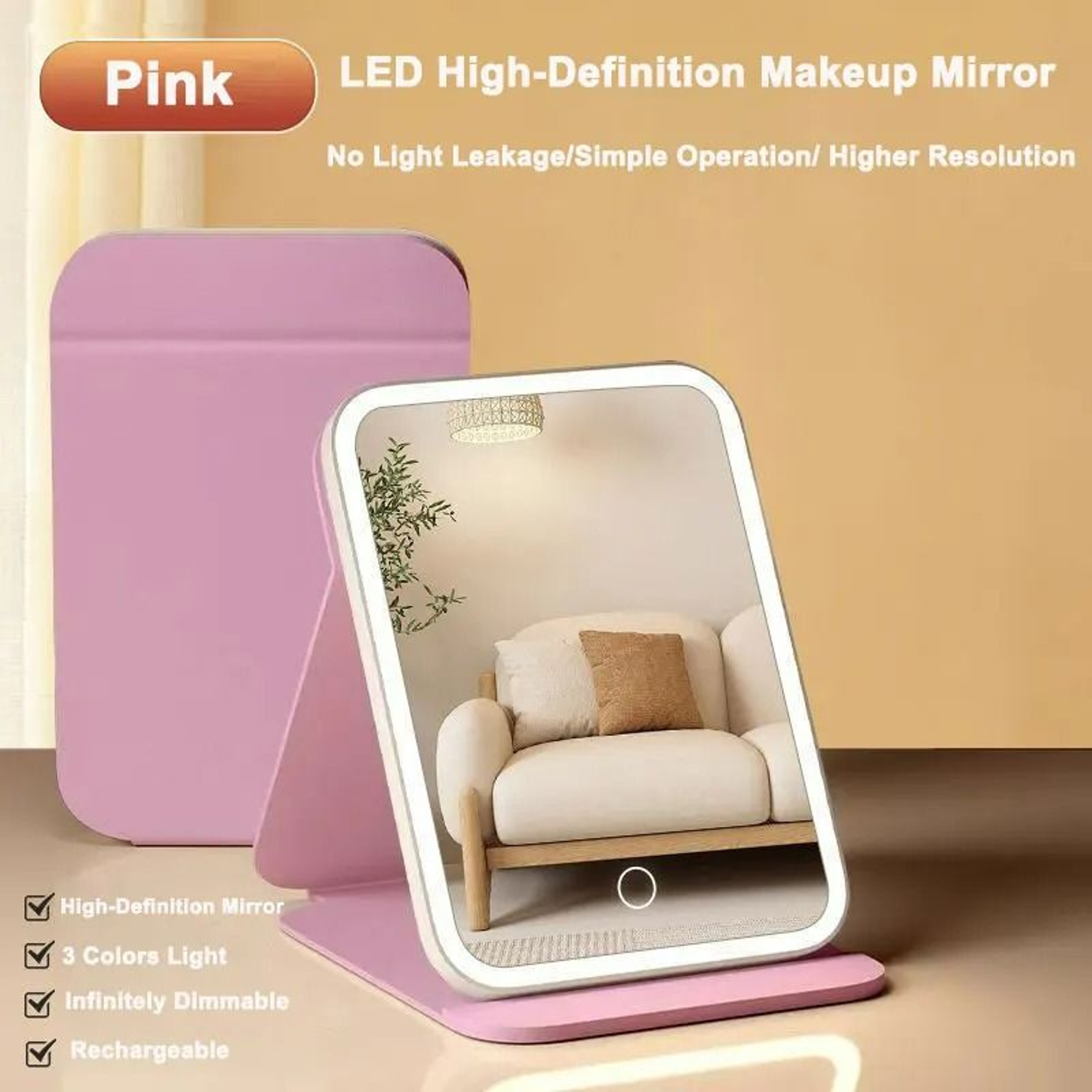 3Color LED Leather Folding Travel Vanity Mirror 7
