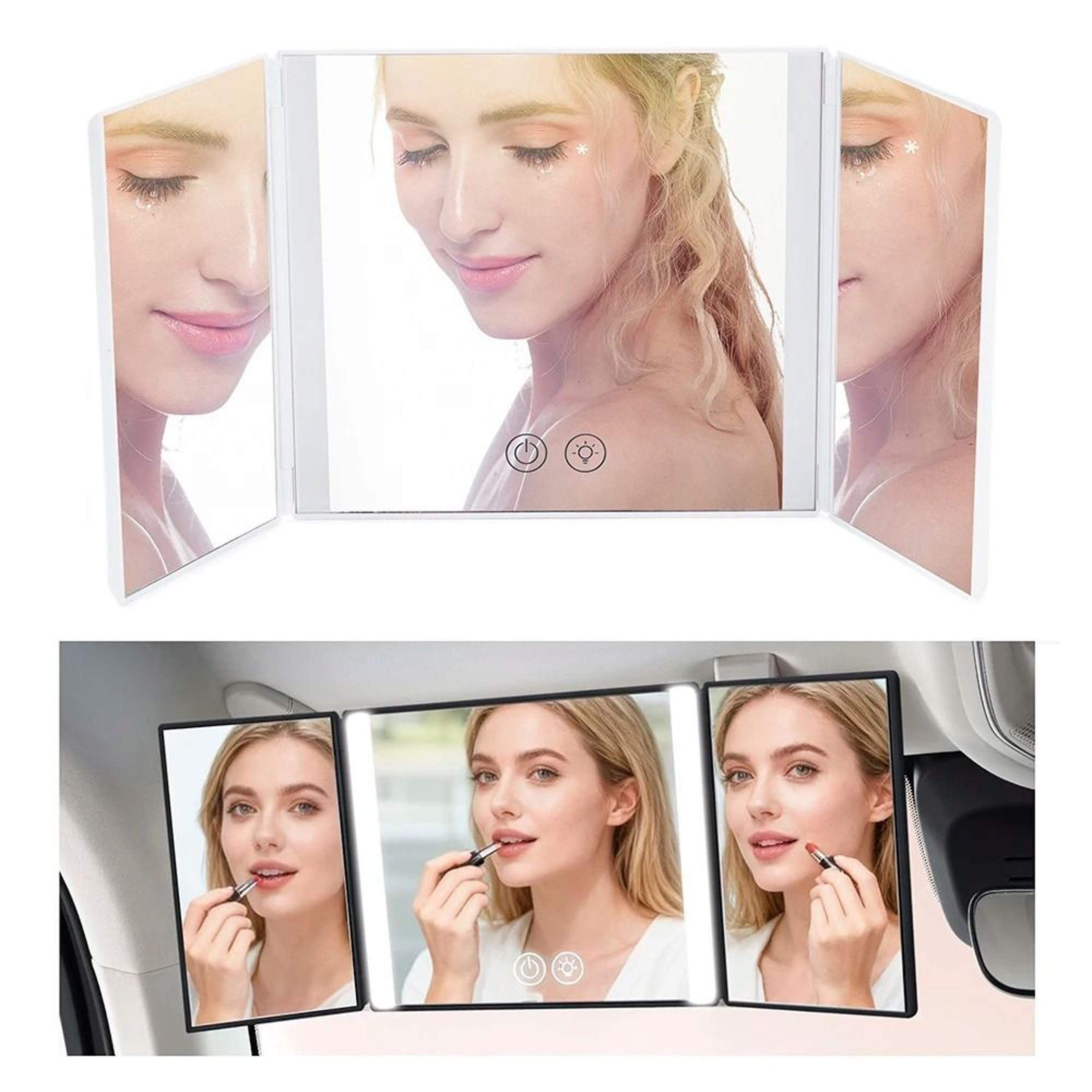 Car Sun Visor Makeup Mirror With 3Way LED Lights 7