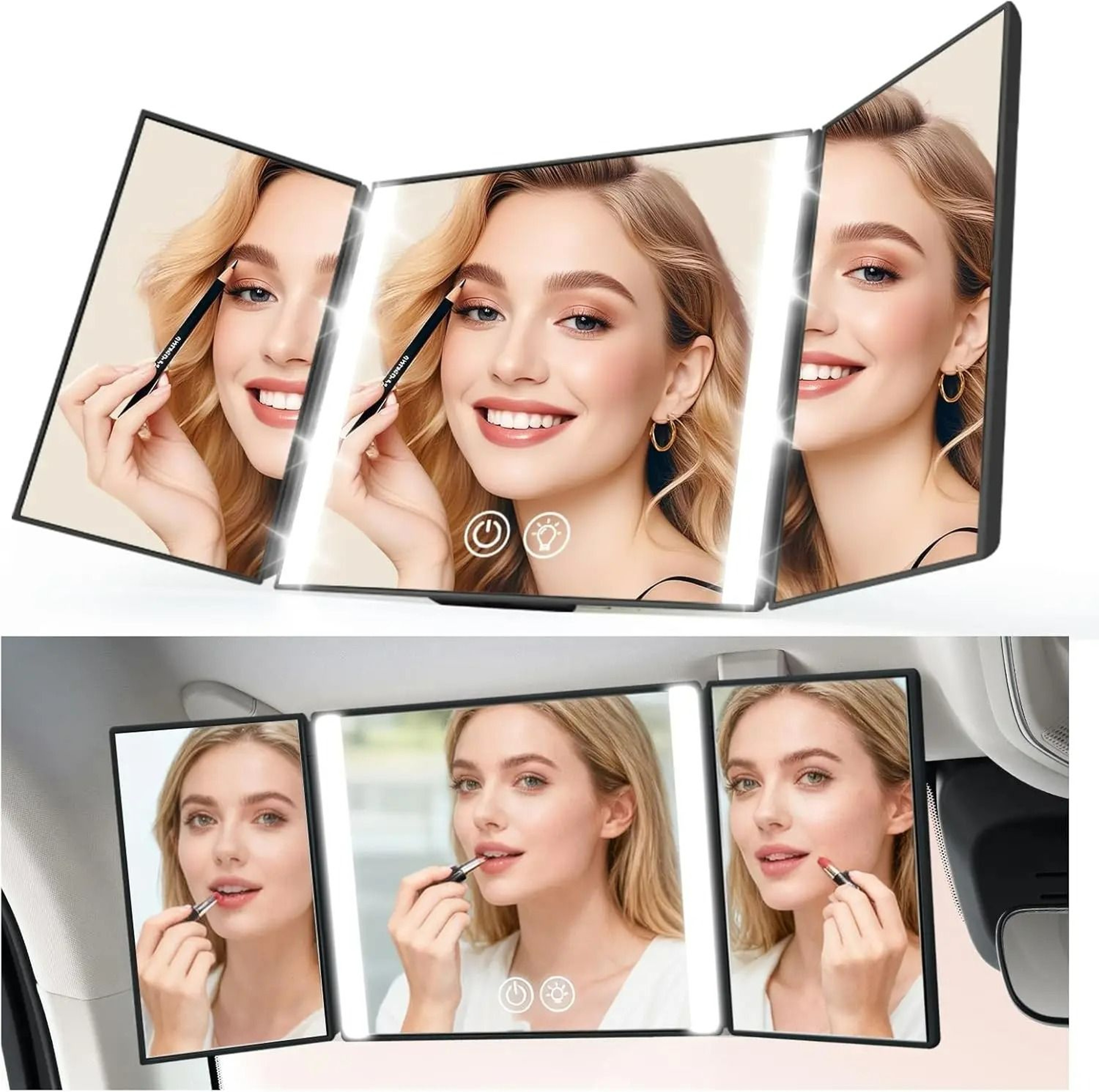 Car Sun Visor Makeup Mirror With 3Way LED Lights 1