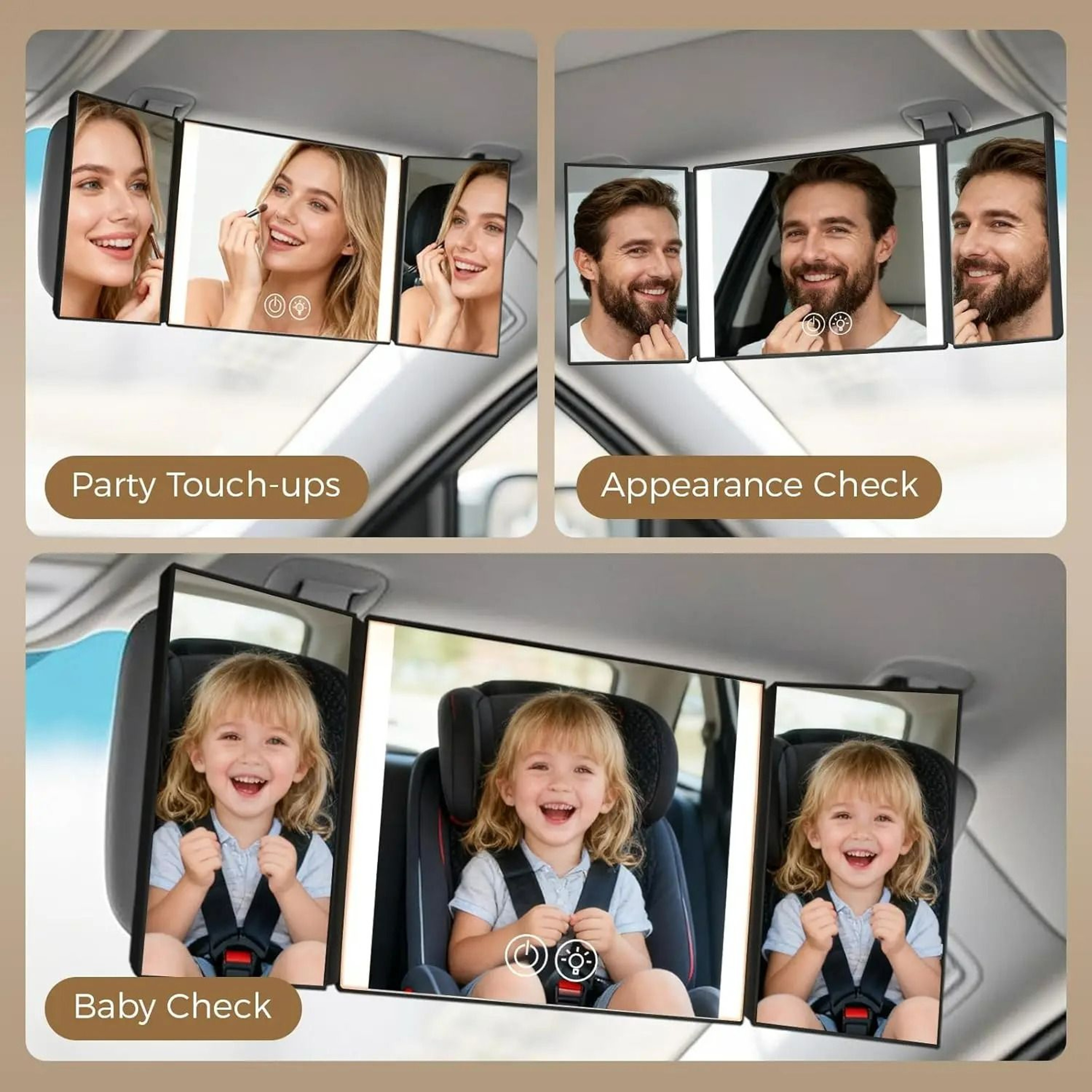 Car Sun Visor Makeup Mirror With 3Way LED Lights 2
