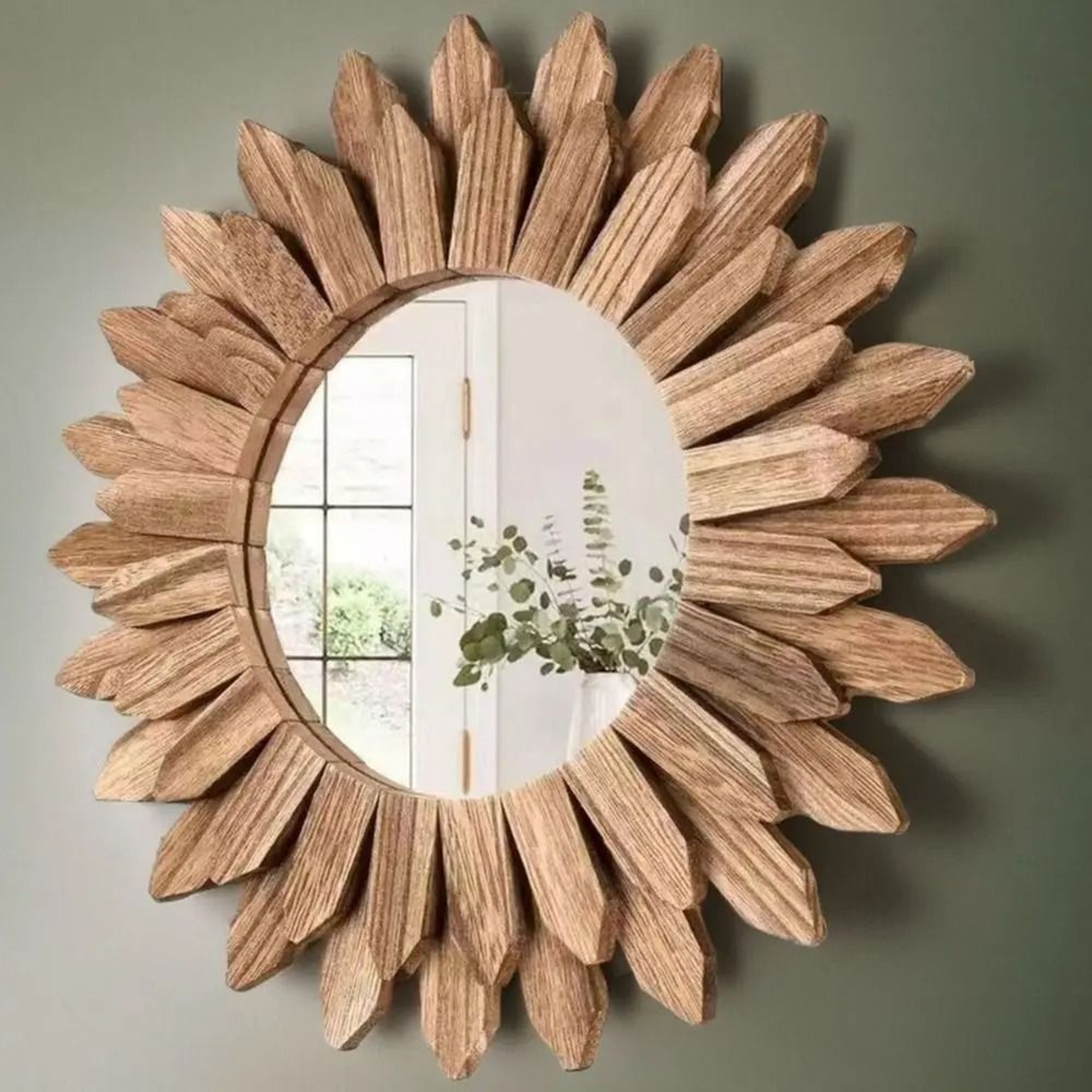 Rustic Wooden Farmhouse Decorative Wall Mirror 0