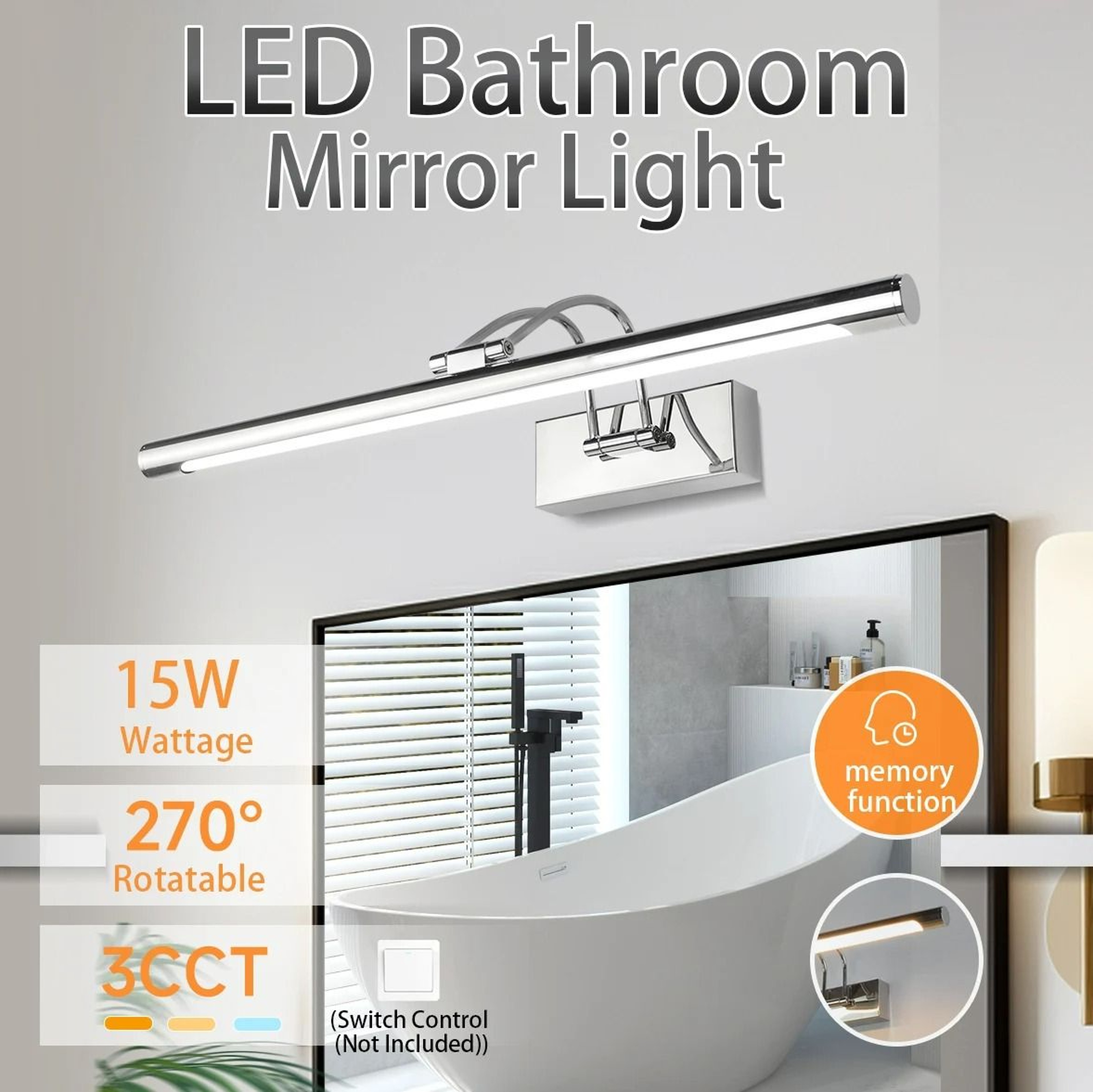 Dimmable 3Color LED Bathroom Vanity Mirror Front Bar Light 0