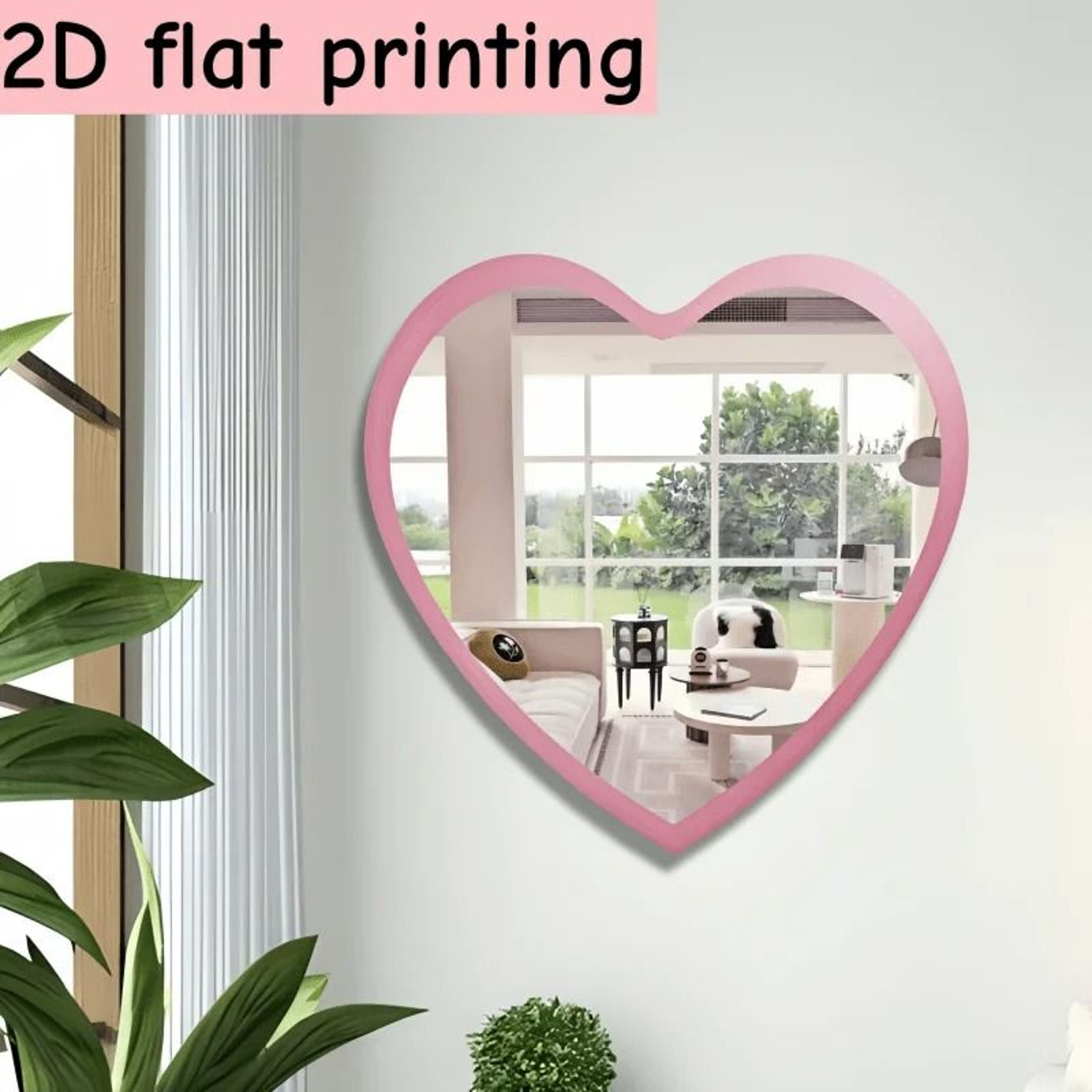 Romantic Acrylic Wooden DoubleLayer Pink HeartShaped Mirror 2