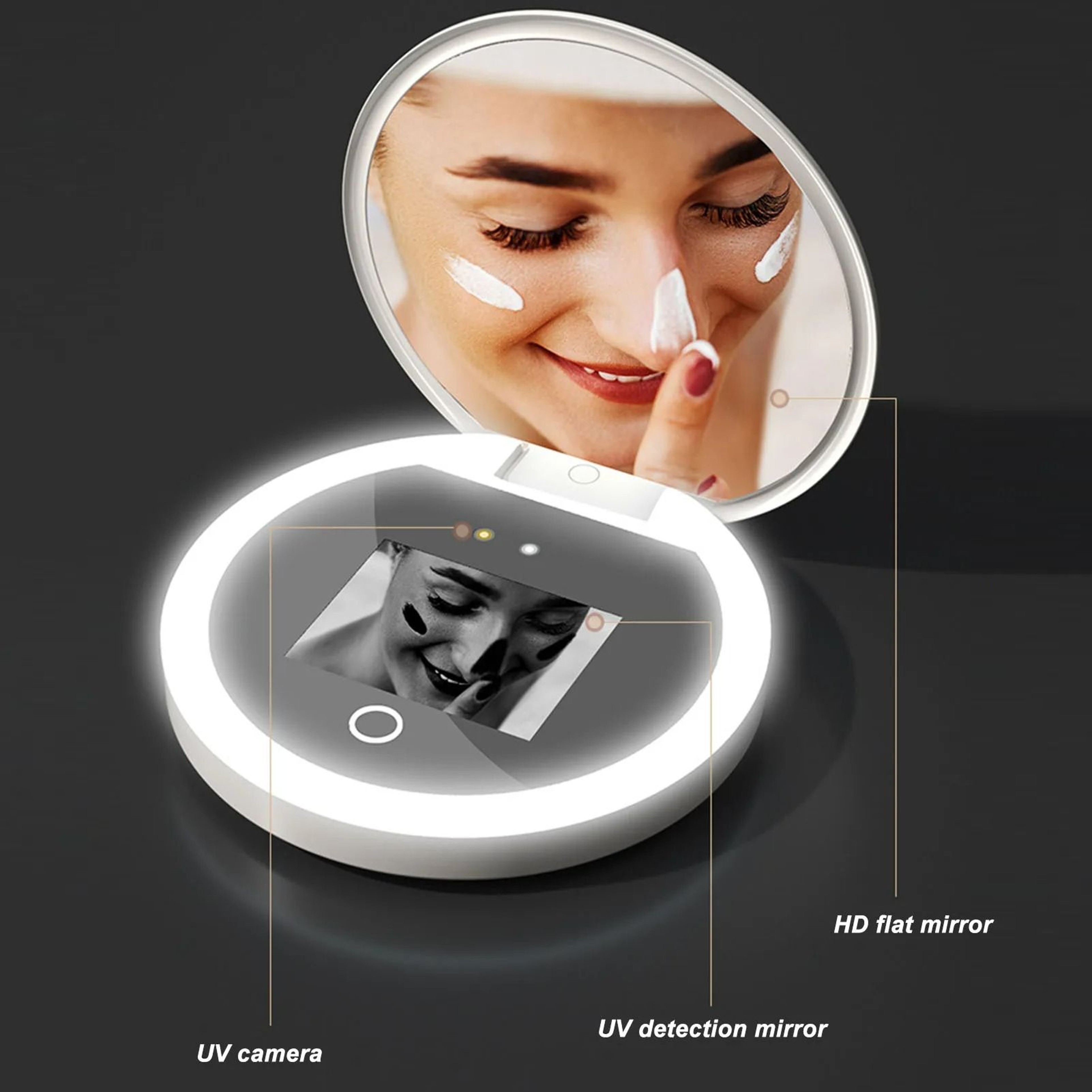 UV Sunscreen Testing Pocket Mirror With LED Light  2X Magnification 2