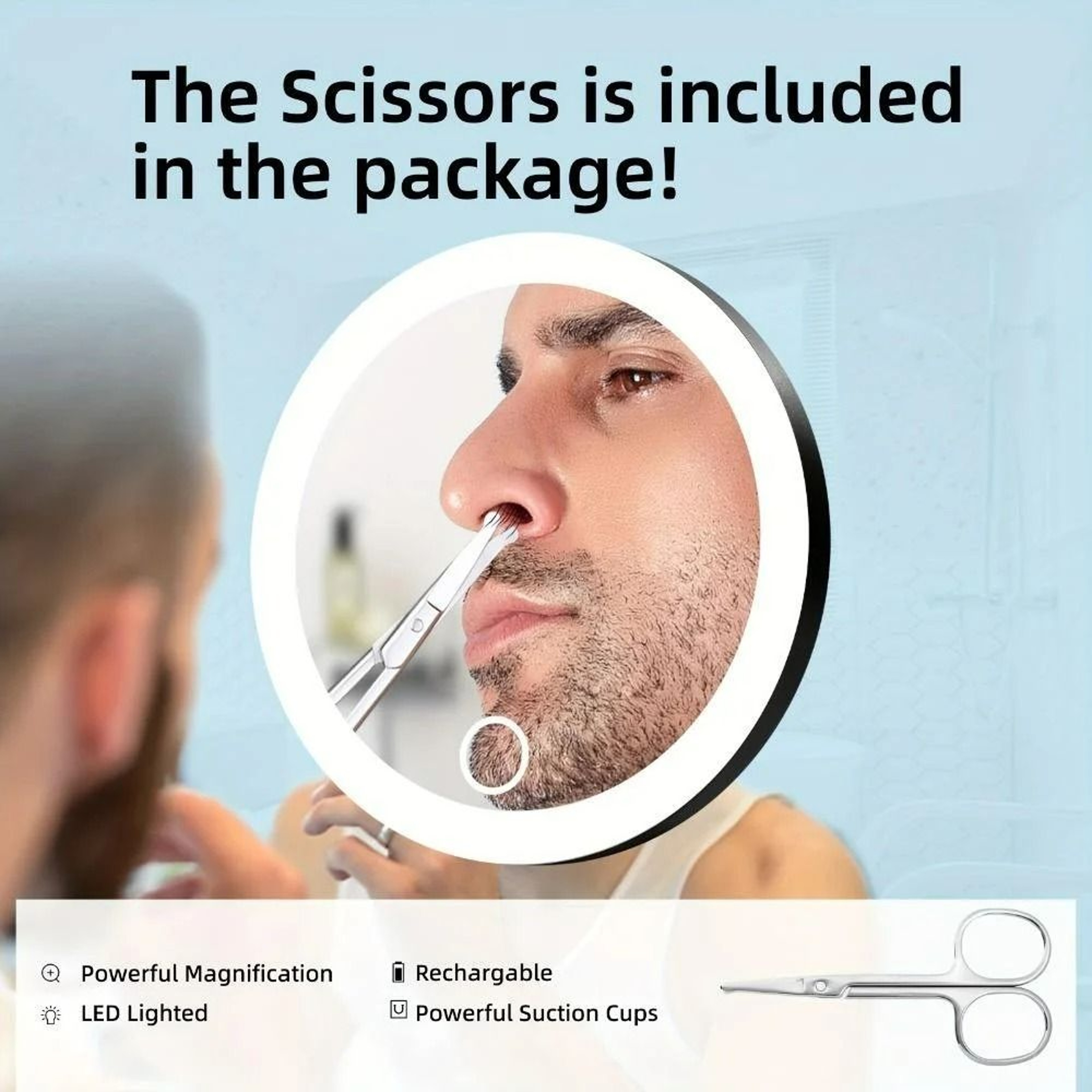 30X Magnifying LED Makeup Mirror Set With Tweezers  Scissors 4