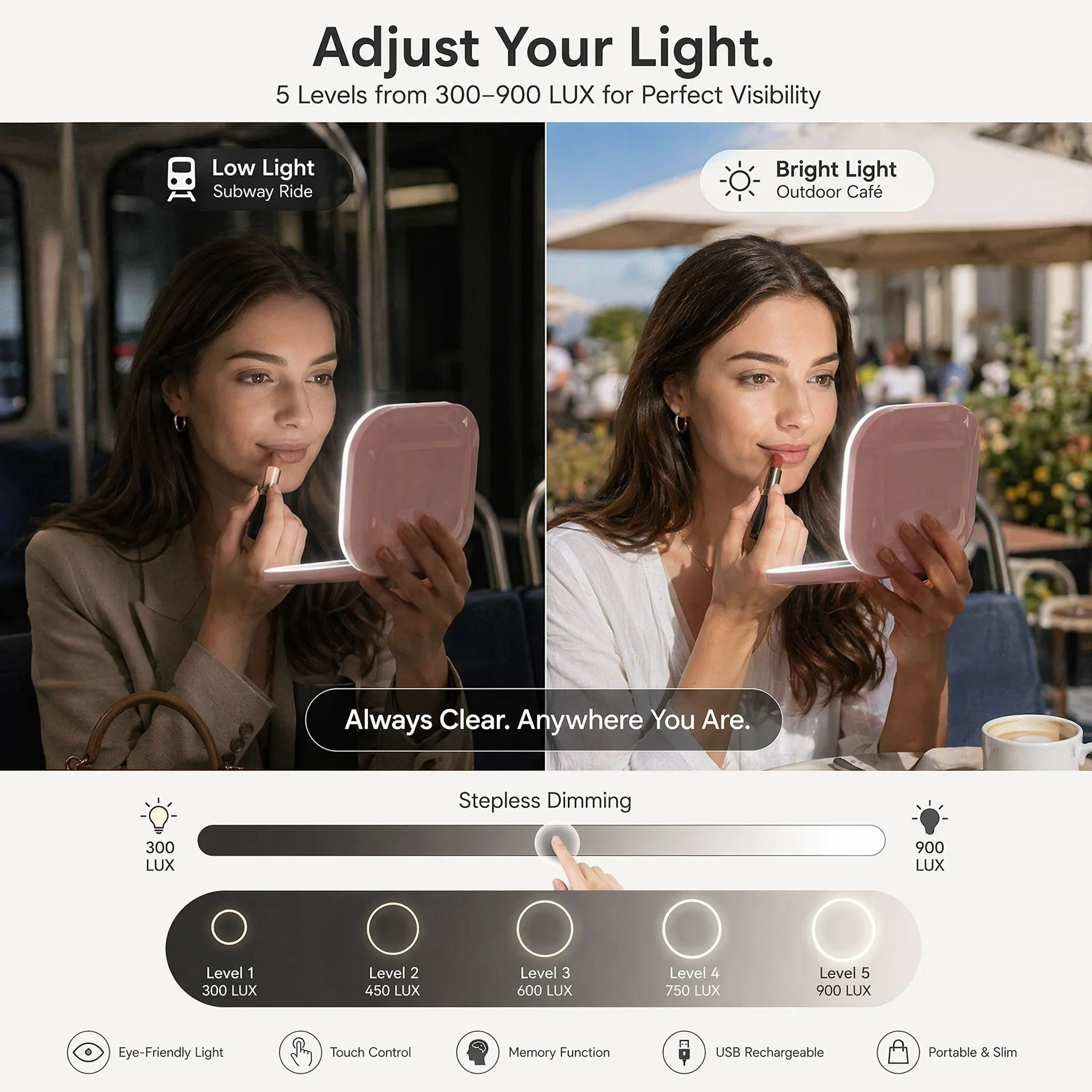 Portable LED DoubleSided Pocket Makeup Mirror With 5X Magnification 4
