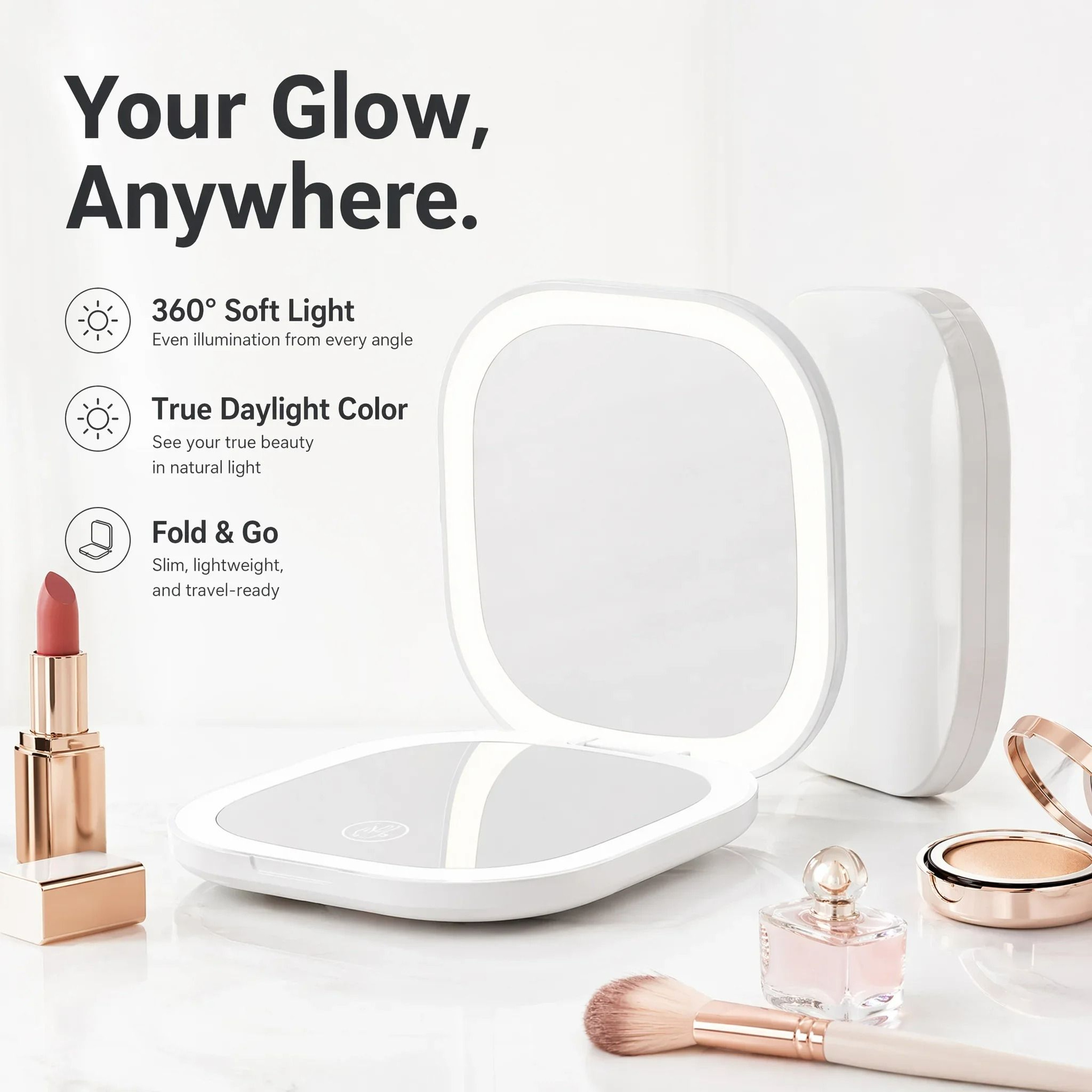 Portable LED DoubleSided Pocket Makeup Mirror With 5X Magnification 2