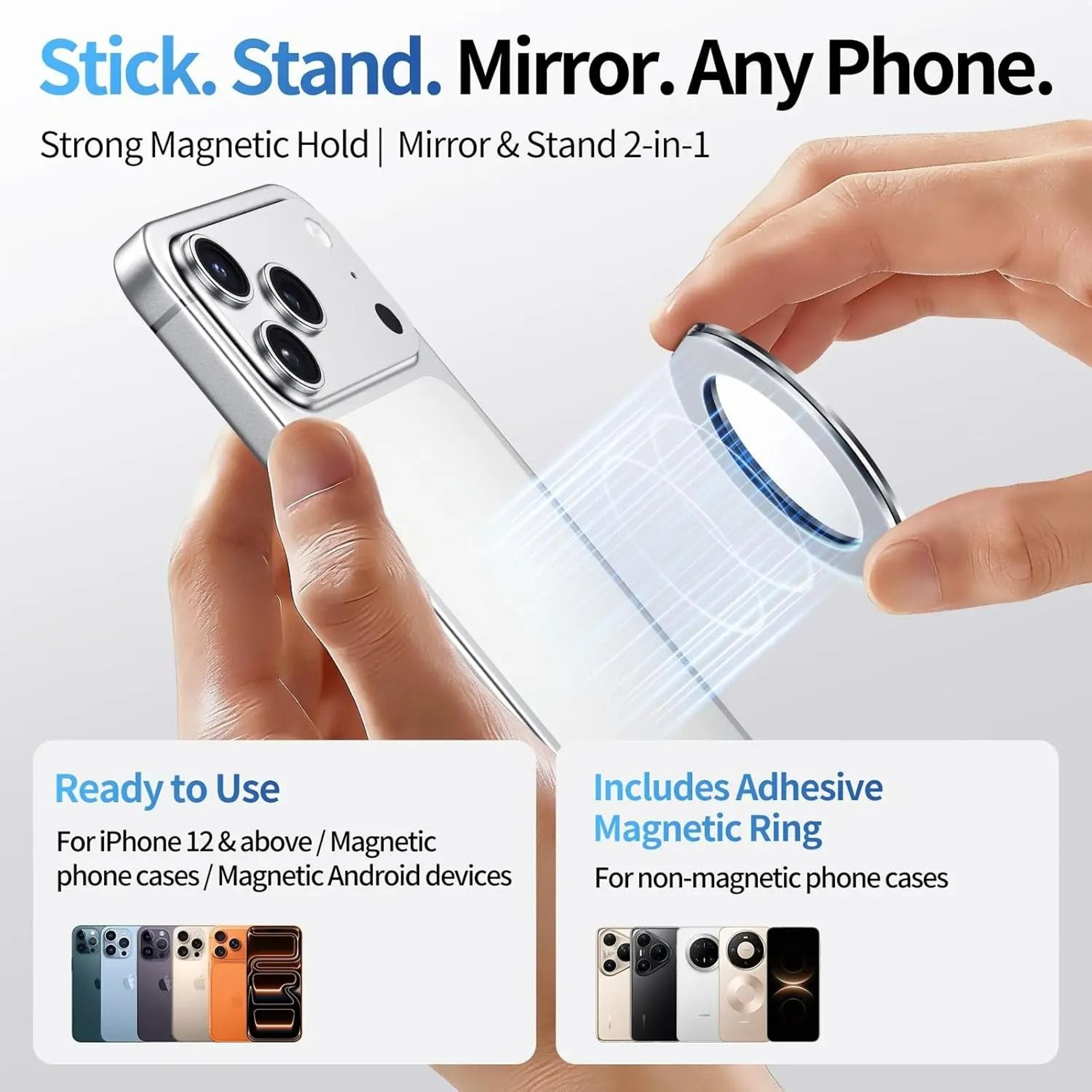 Magnetic Selfie Mirror With BuiltIn Metal Adjustable Kickstand 2