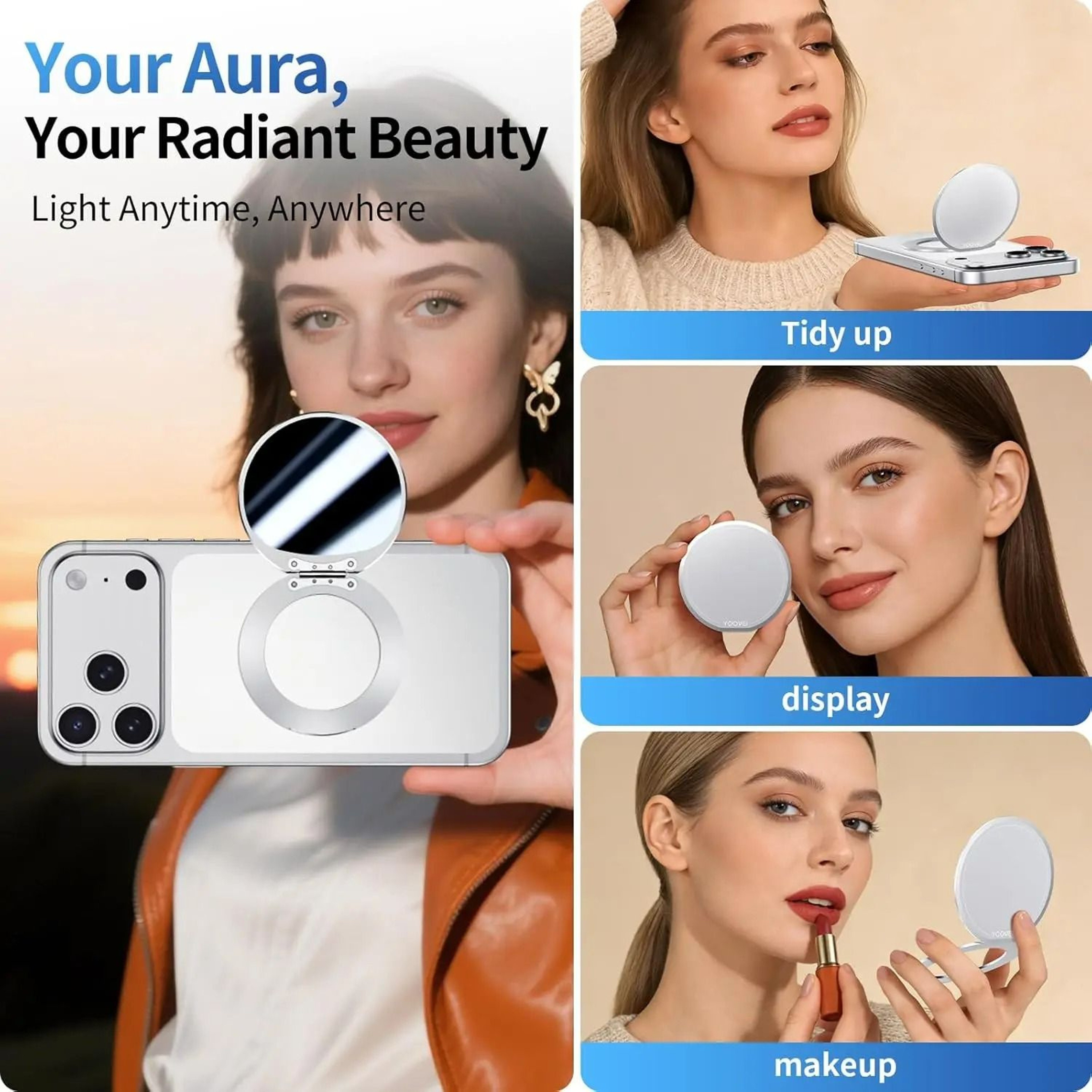 Magnetic Selfie Mirror With BuiltIn Metal Adjustable Kickstand 4