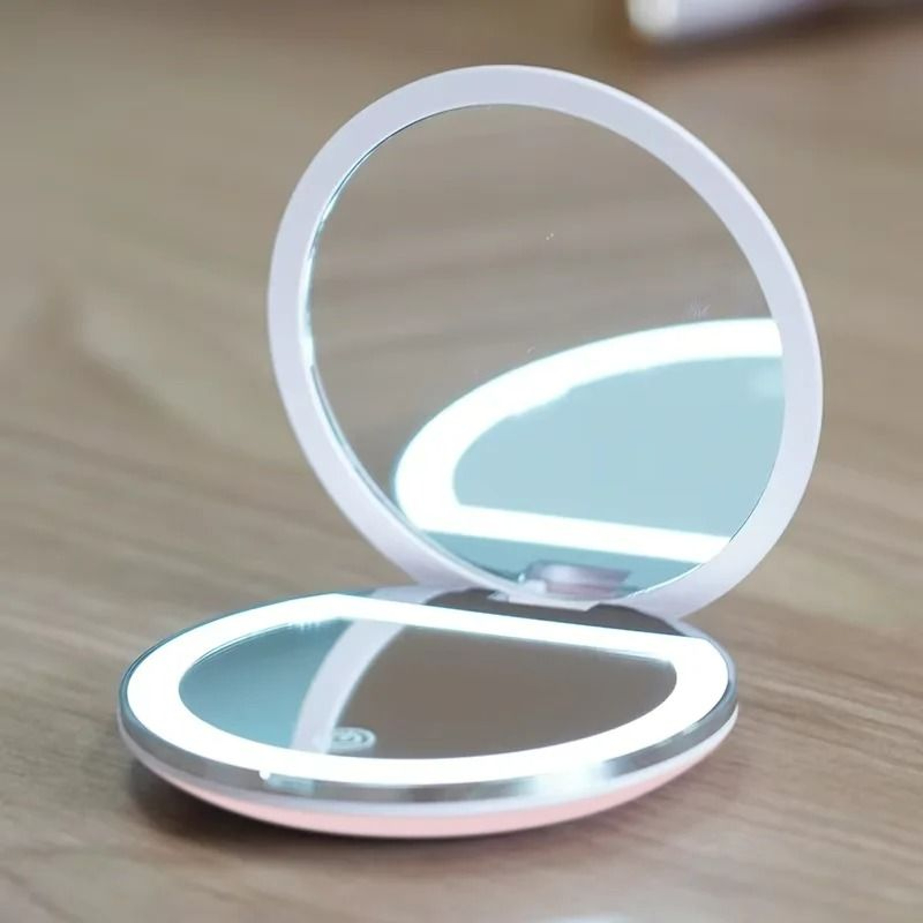 Folding Compact LED Makeup Mirror With 2X Magnification 8