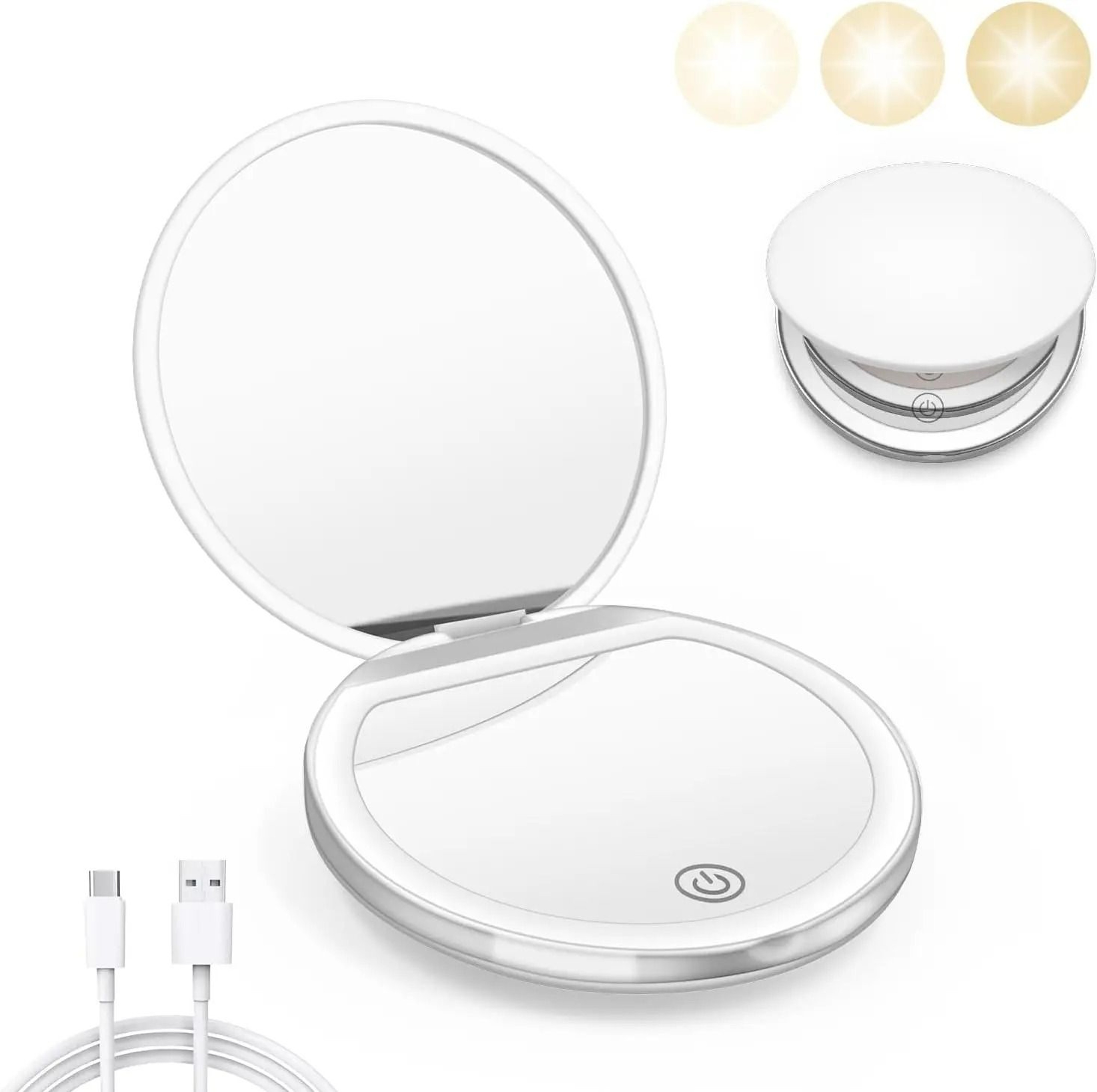 Folding Compact LED Makeup Mirror With 2X Magnification 2