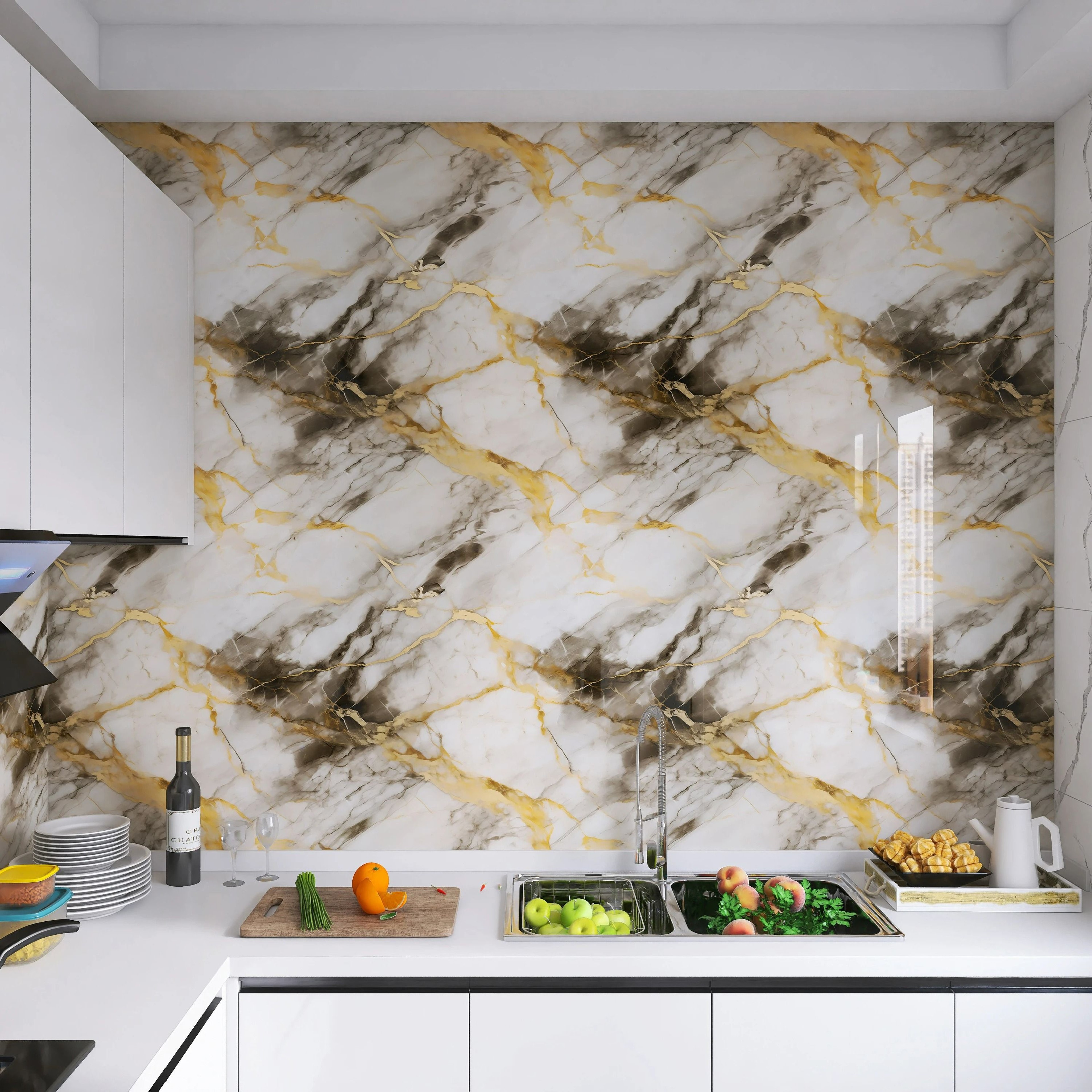Waterproof  OilProof Marble PVC SelfAdhesive Wall Contact Paper 5