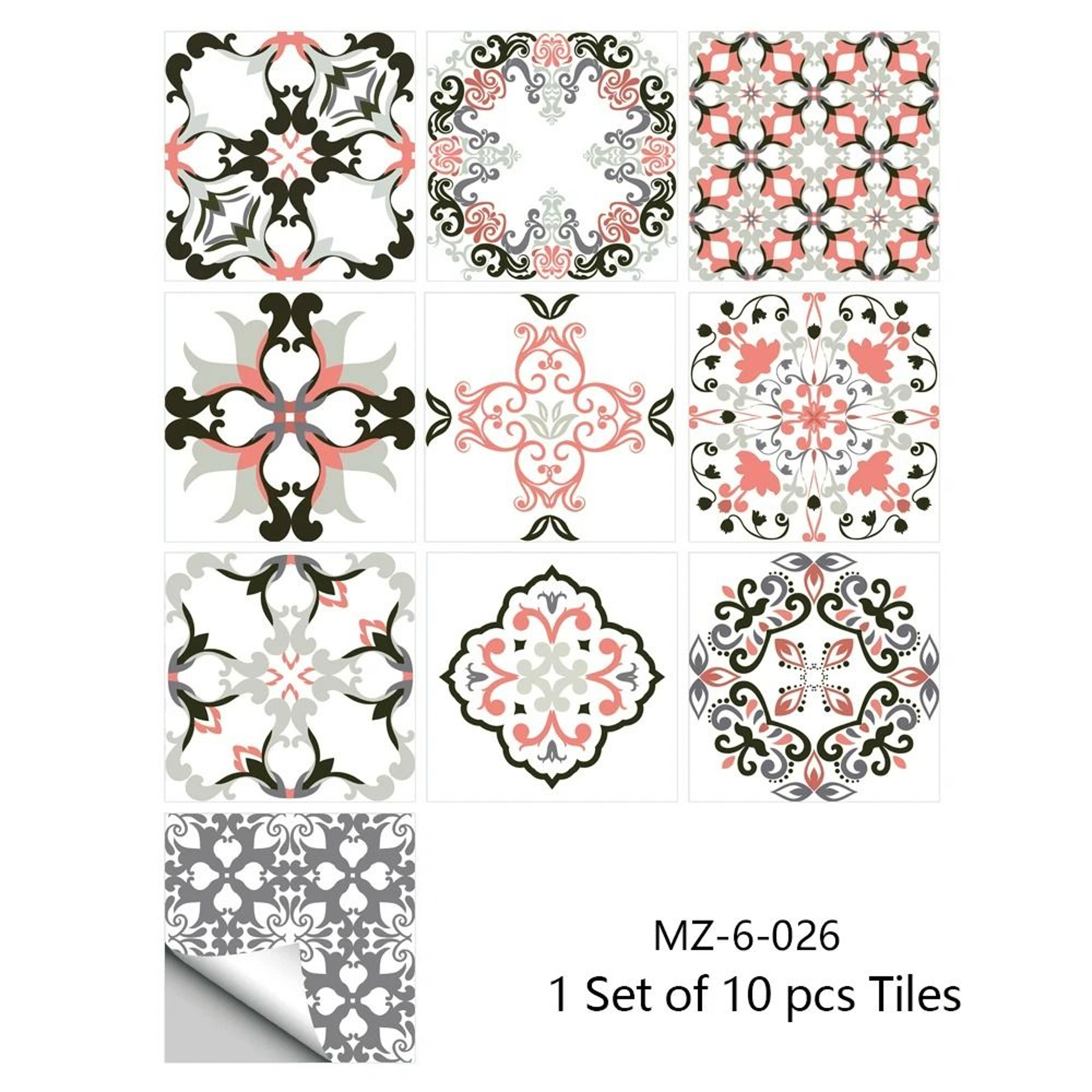 10Pack Mandala Pattern Matte WearResistant Vinyl Tile Stickers 15