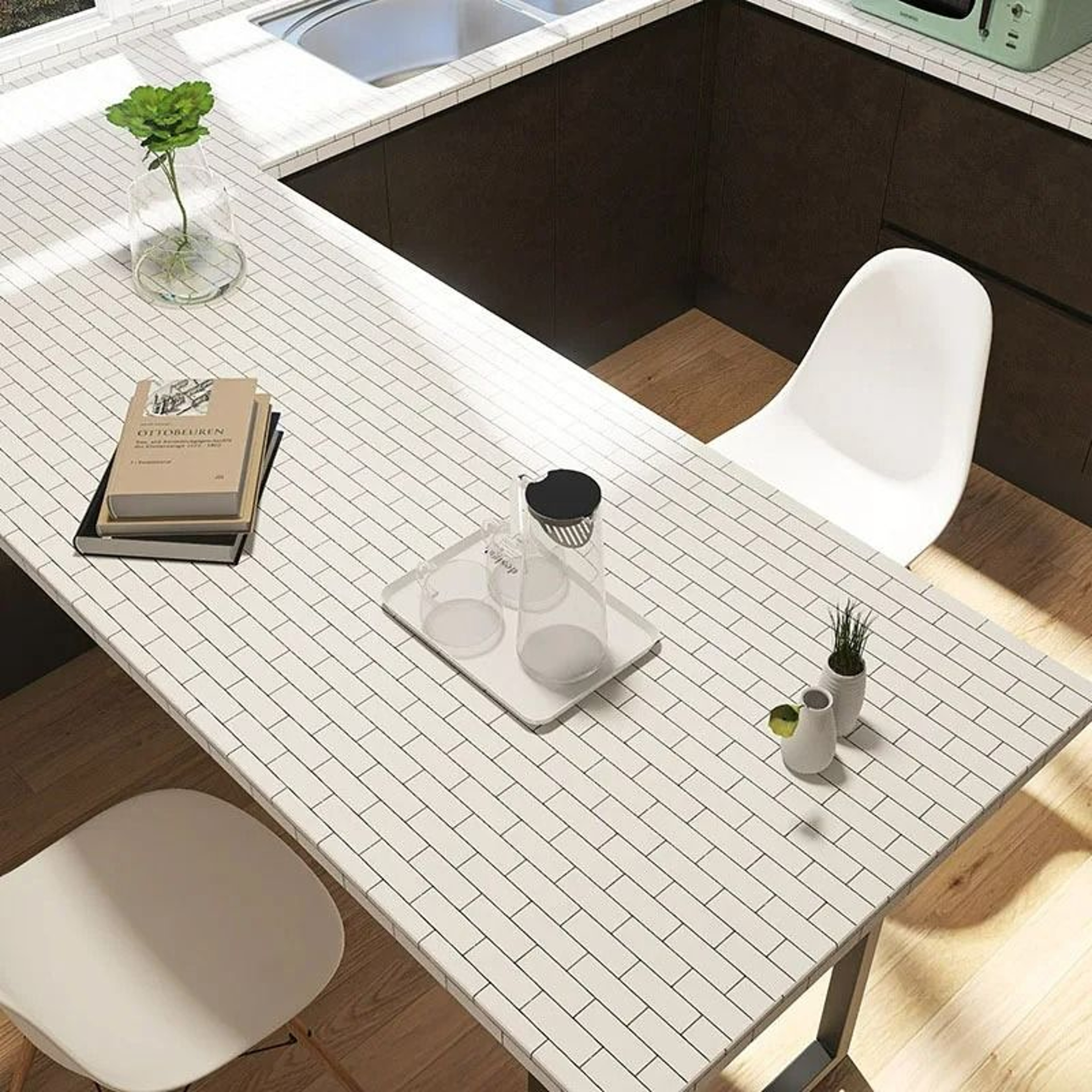 Modern White Brick Waterproof  OilProof Kitchen Contact Paper Roll 3