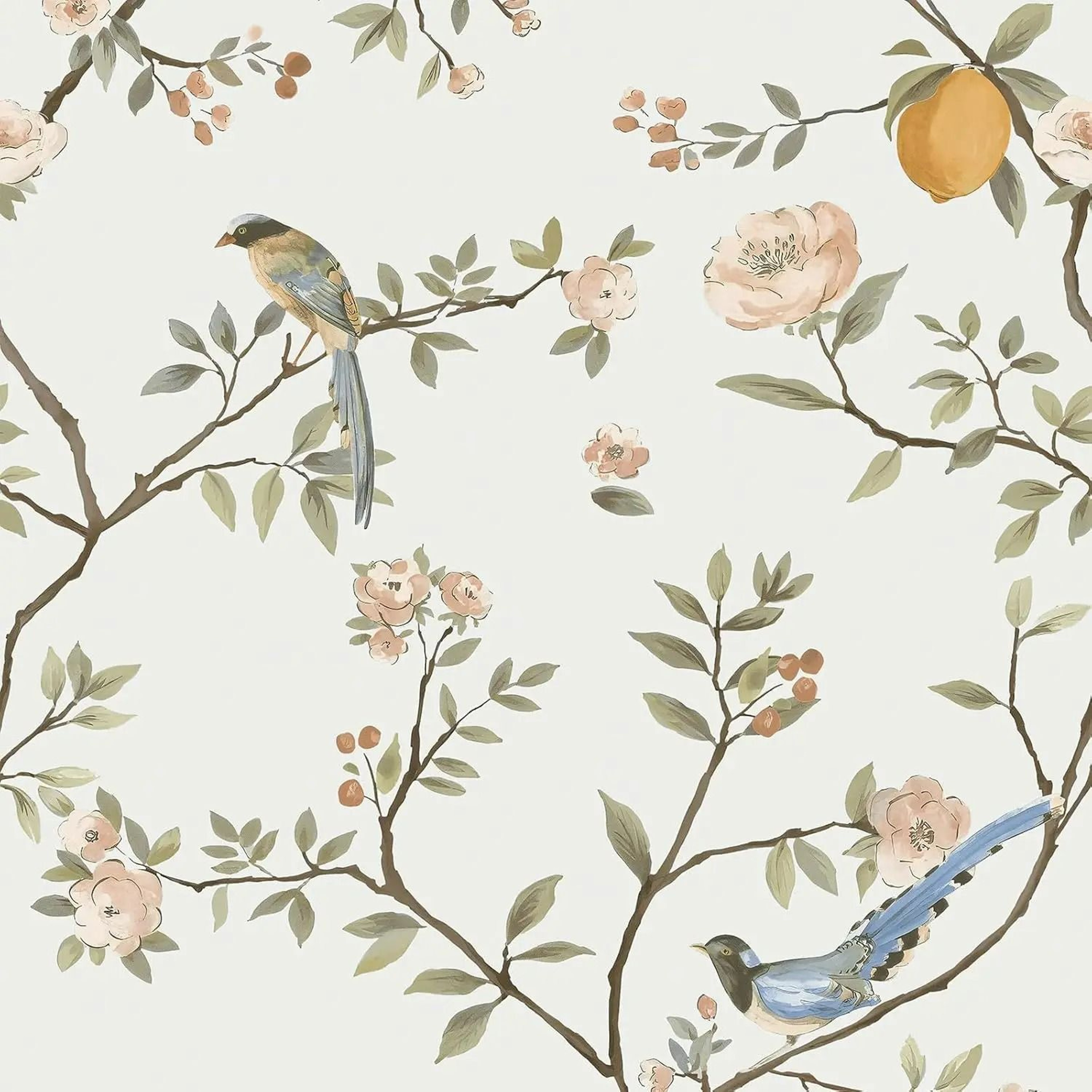 Floral Birds Peel And Stick Wallpaper Roll 0
