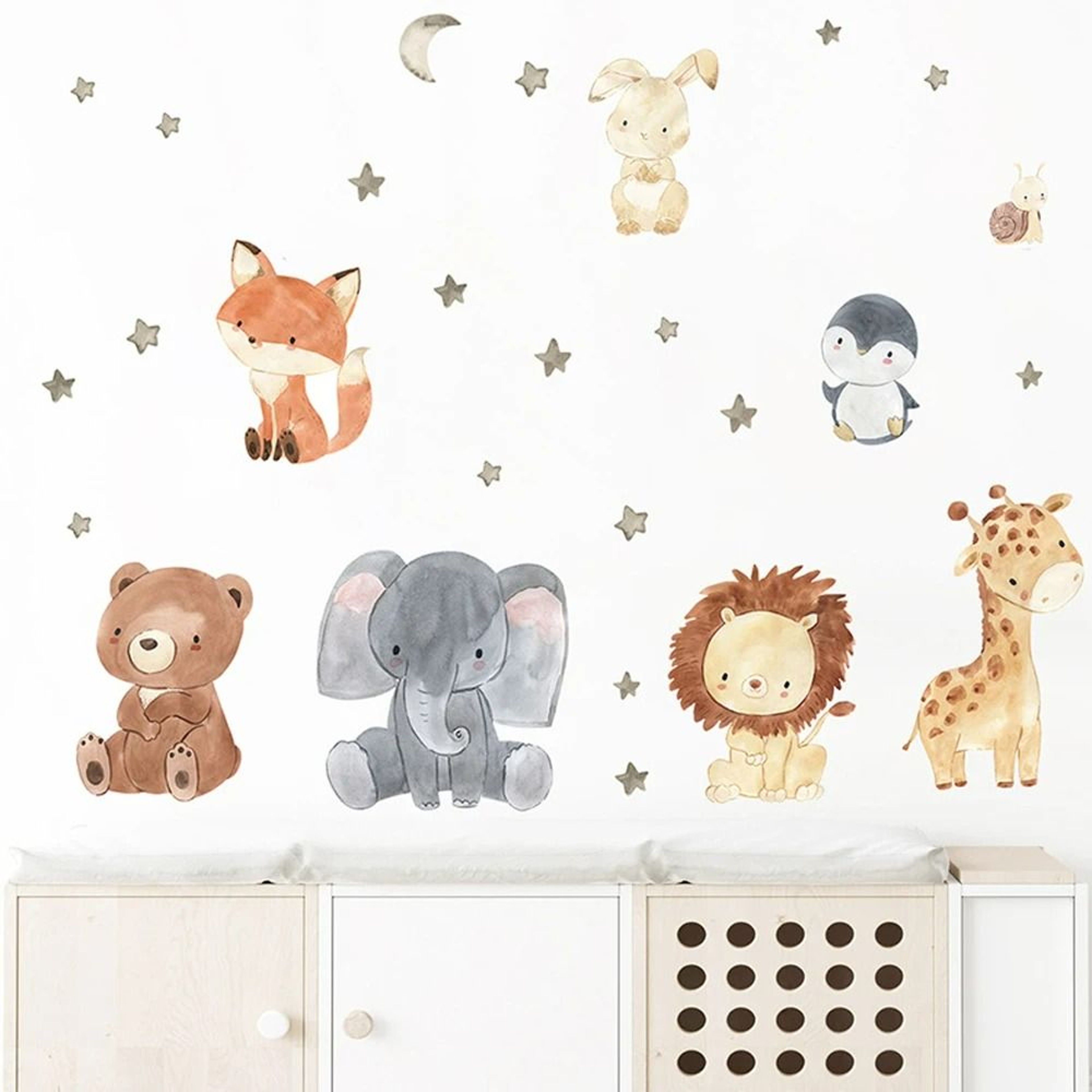 Watercolor Cartoon Cute African Animals Wall Stickers 3