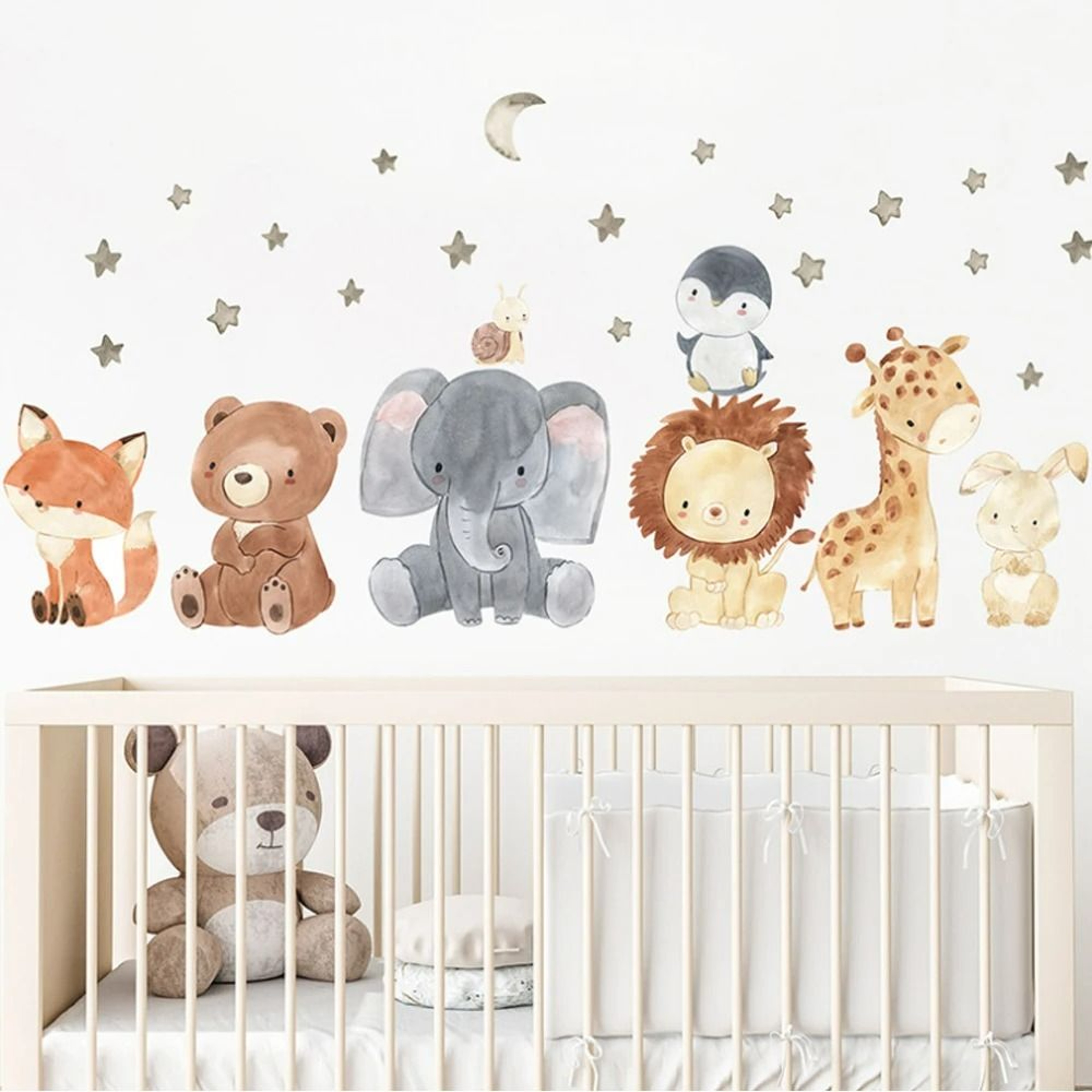 Watercolor Cartoon Cute African Animals Wall Stickers 0