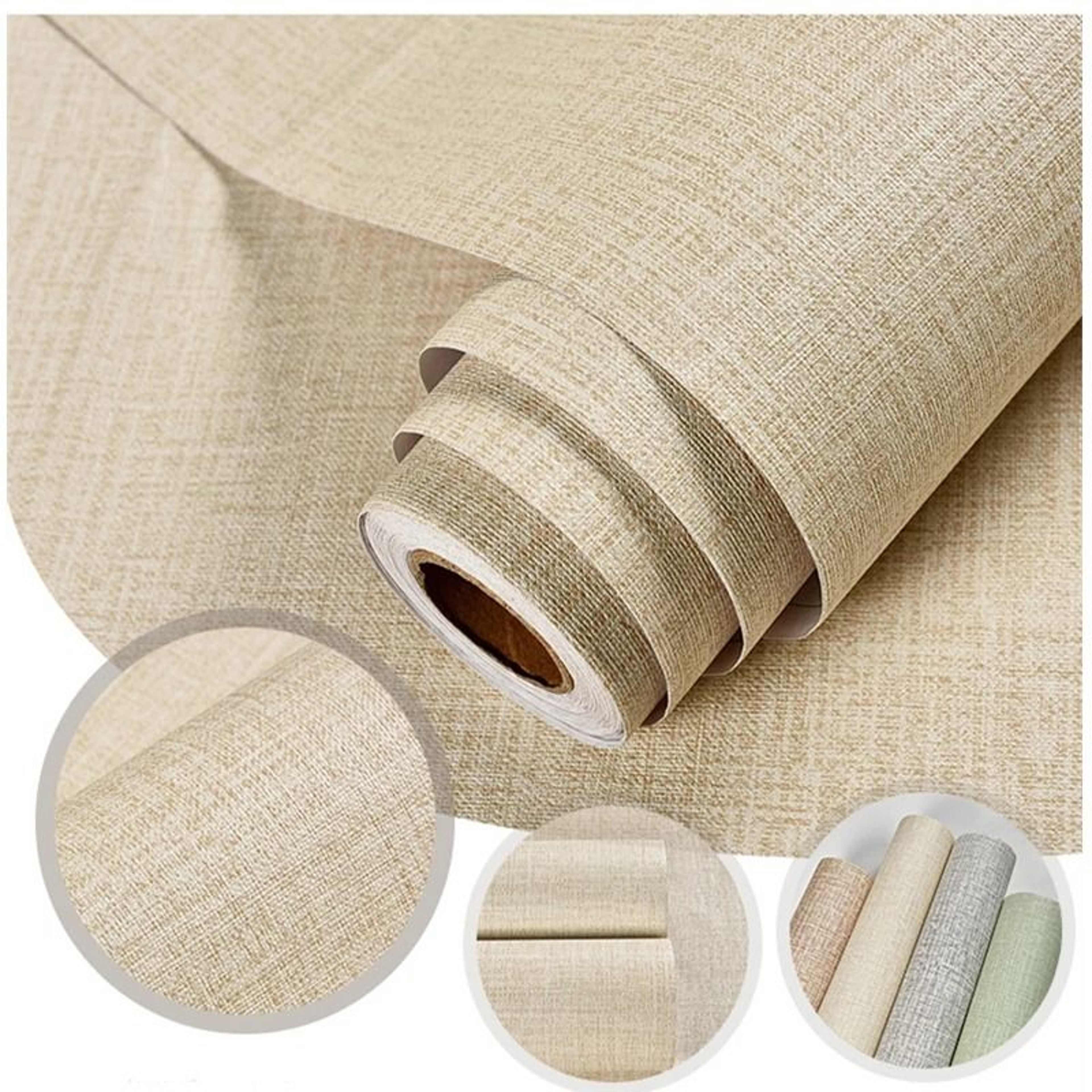 Waterproof Solid Color Linen Textured SelfAdhesive Wallpaper 0