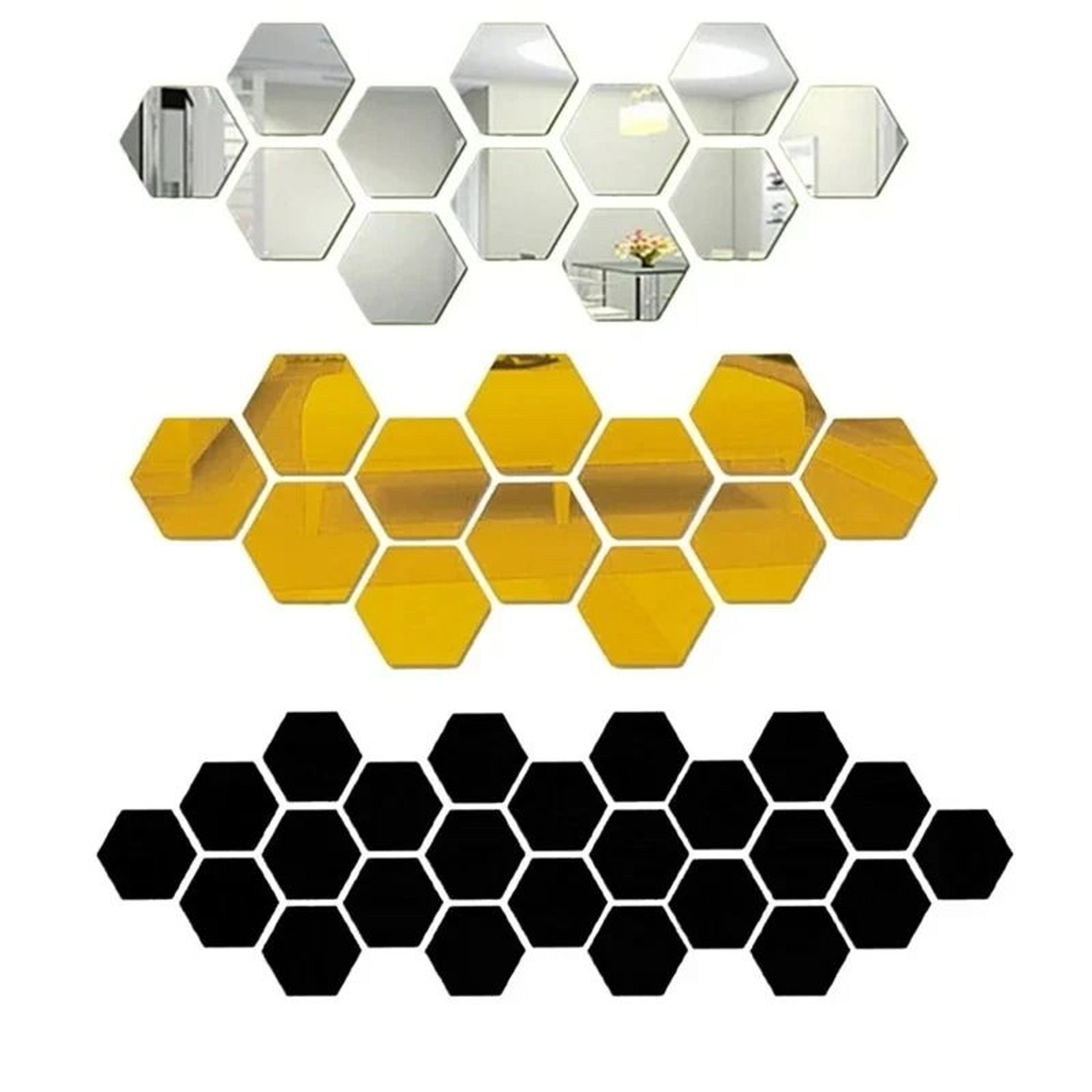 12Piece 3D Acrylic Mirror Hexagonal Wall Sticker Set 4