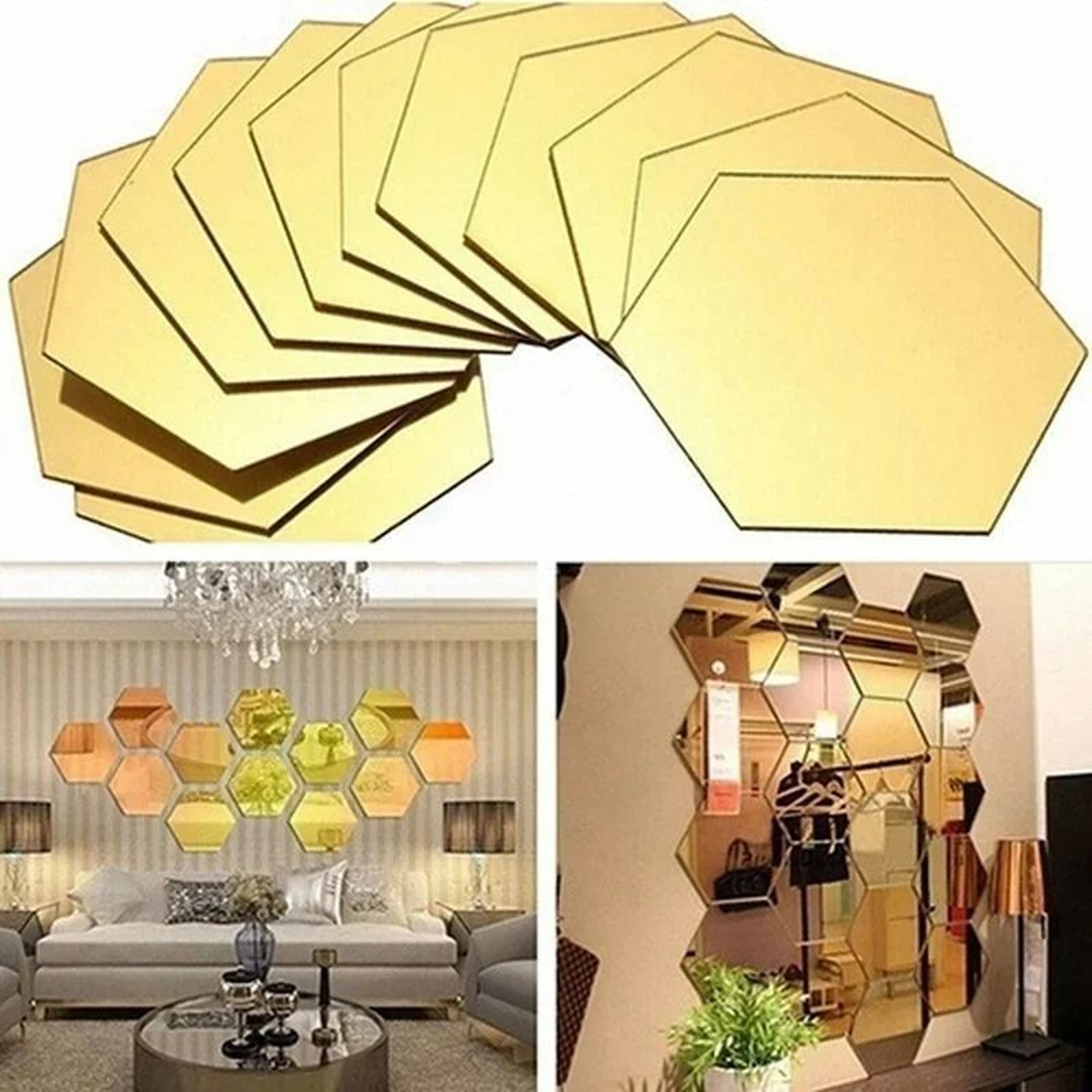 12Piece 3D Acrylic Mirror Hexagonal Wall Sticker Set 2
