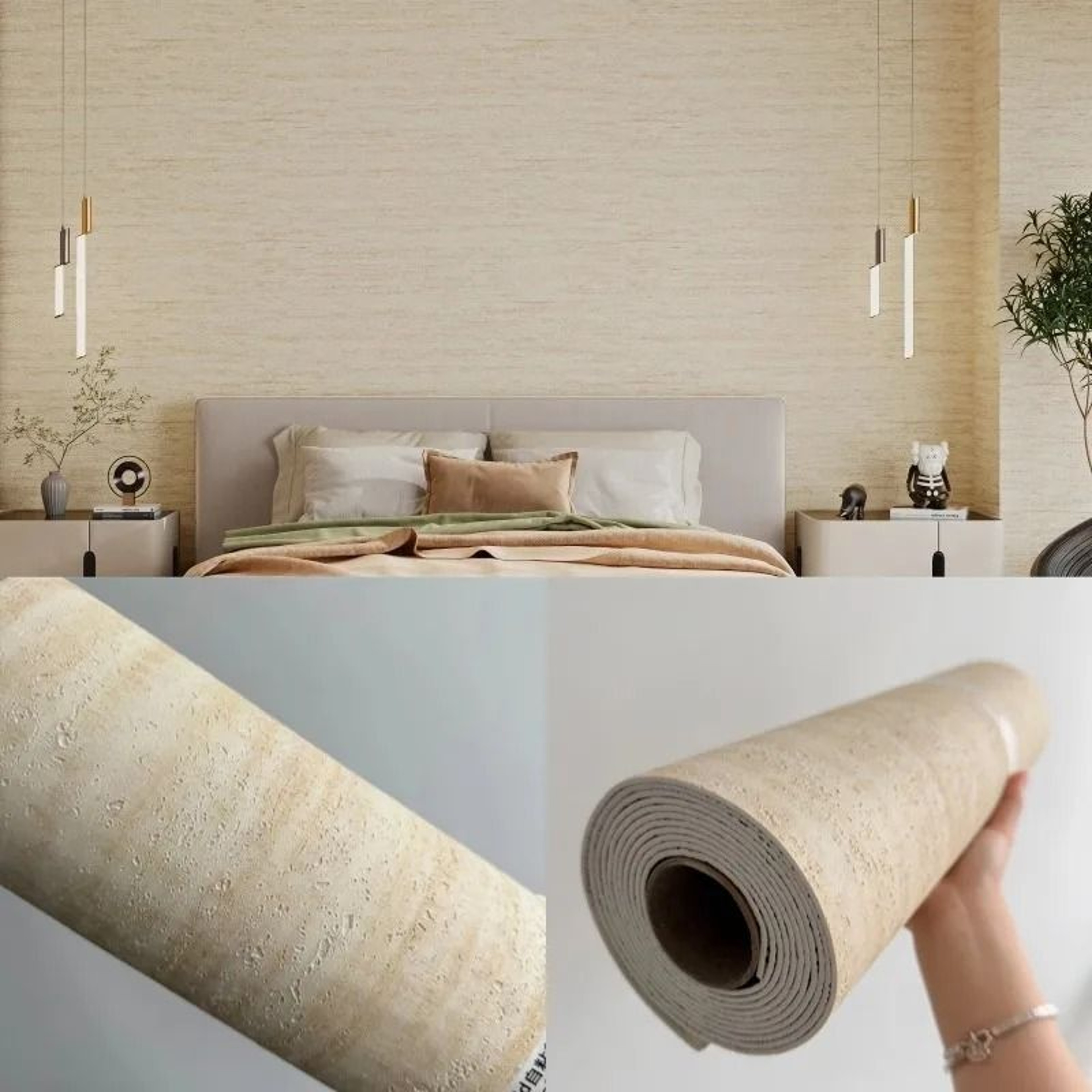 Stone Textured Flexible Roman Travertine Slate Wallpaper Roll 5
