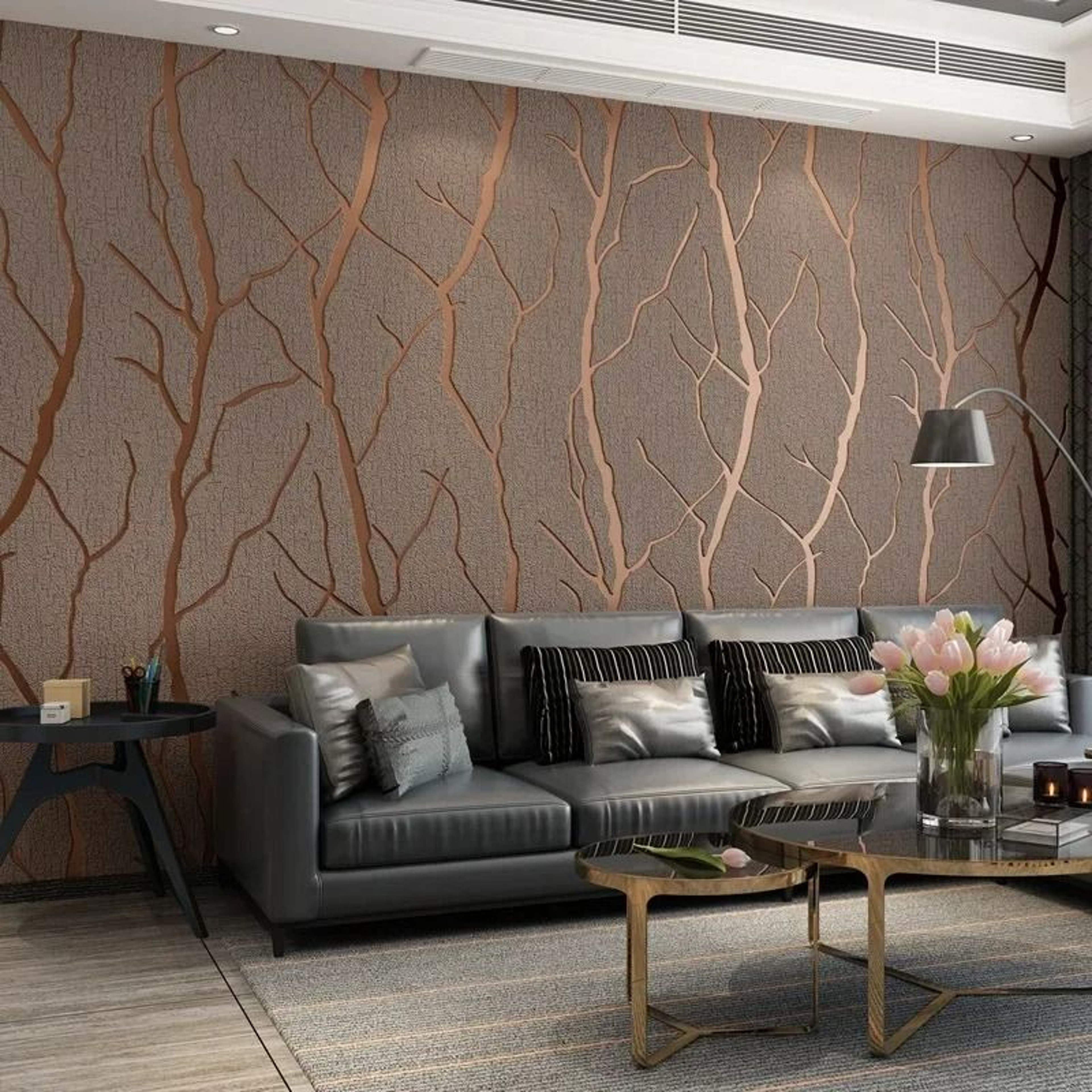 Modern Minimalist Line Deerskin Velvet NonWoven Wallpaper Roll 0