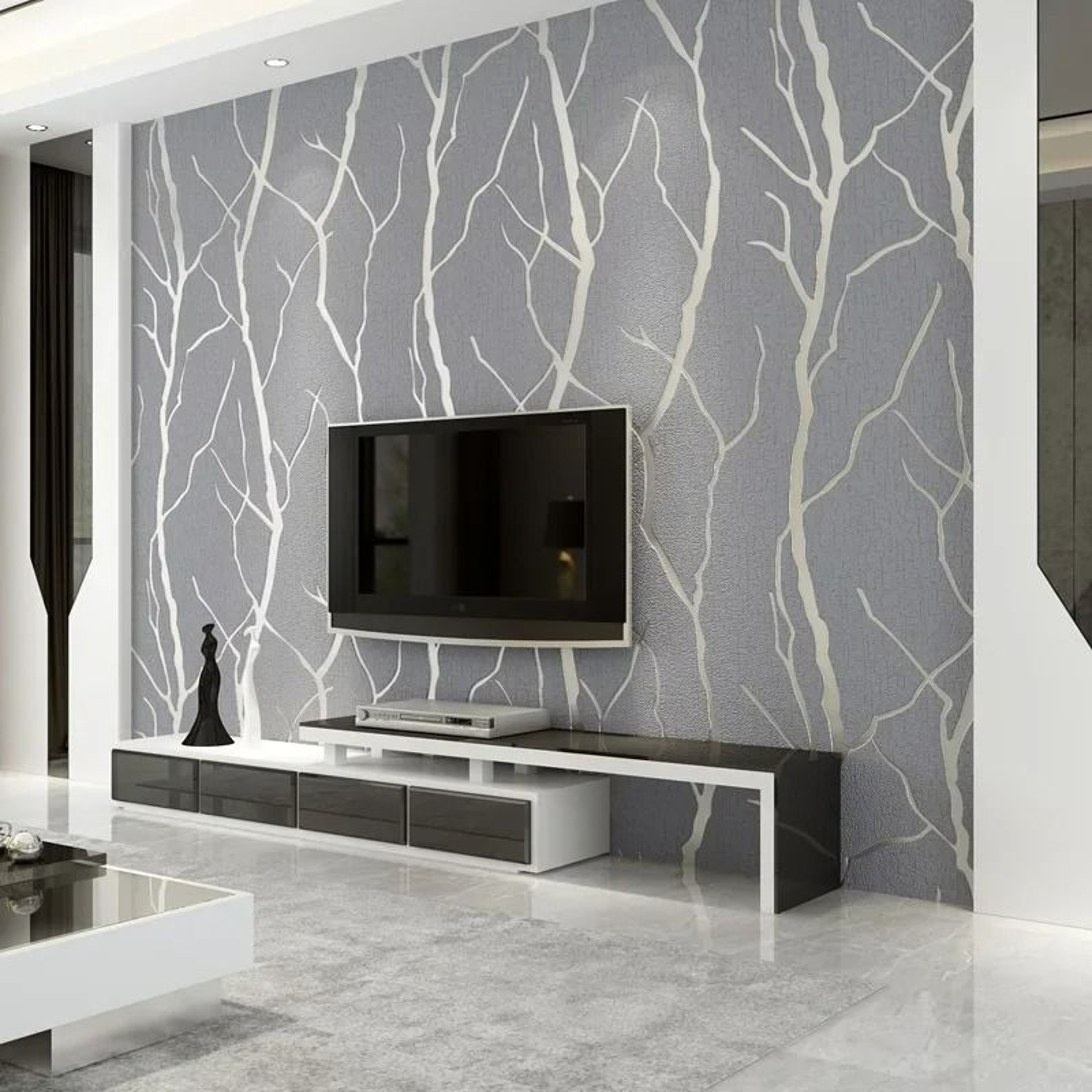 Modern Minimalist Line Deerskin Velvet NonWoven Wallpaper Roll 1