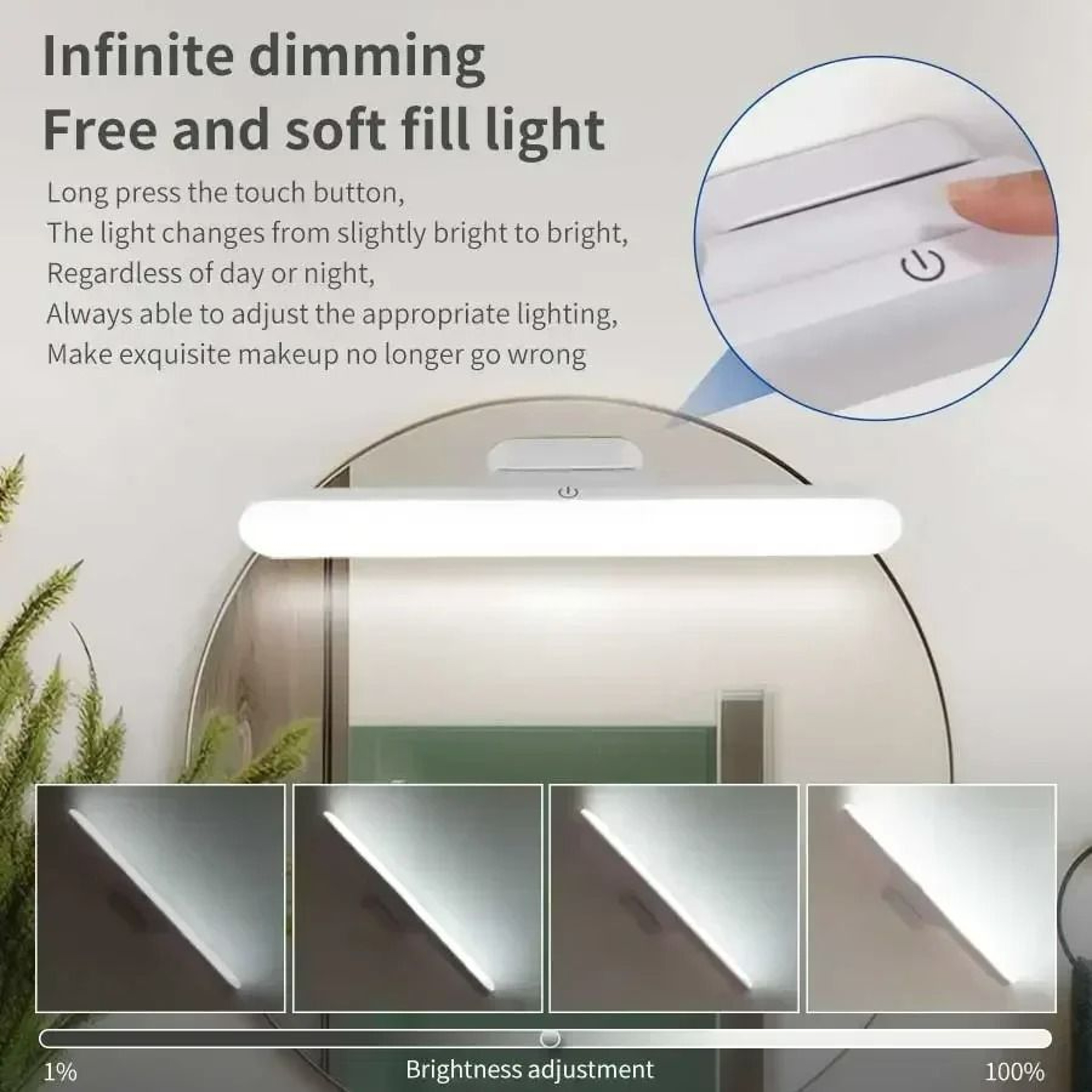 3Color Touch Switch Rechargeable Cabinet  Mirror Light Bar 4