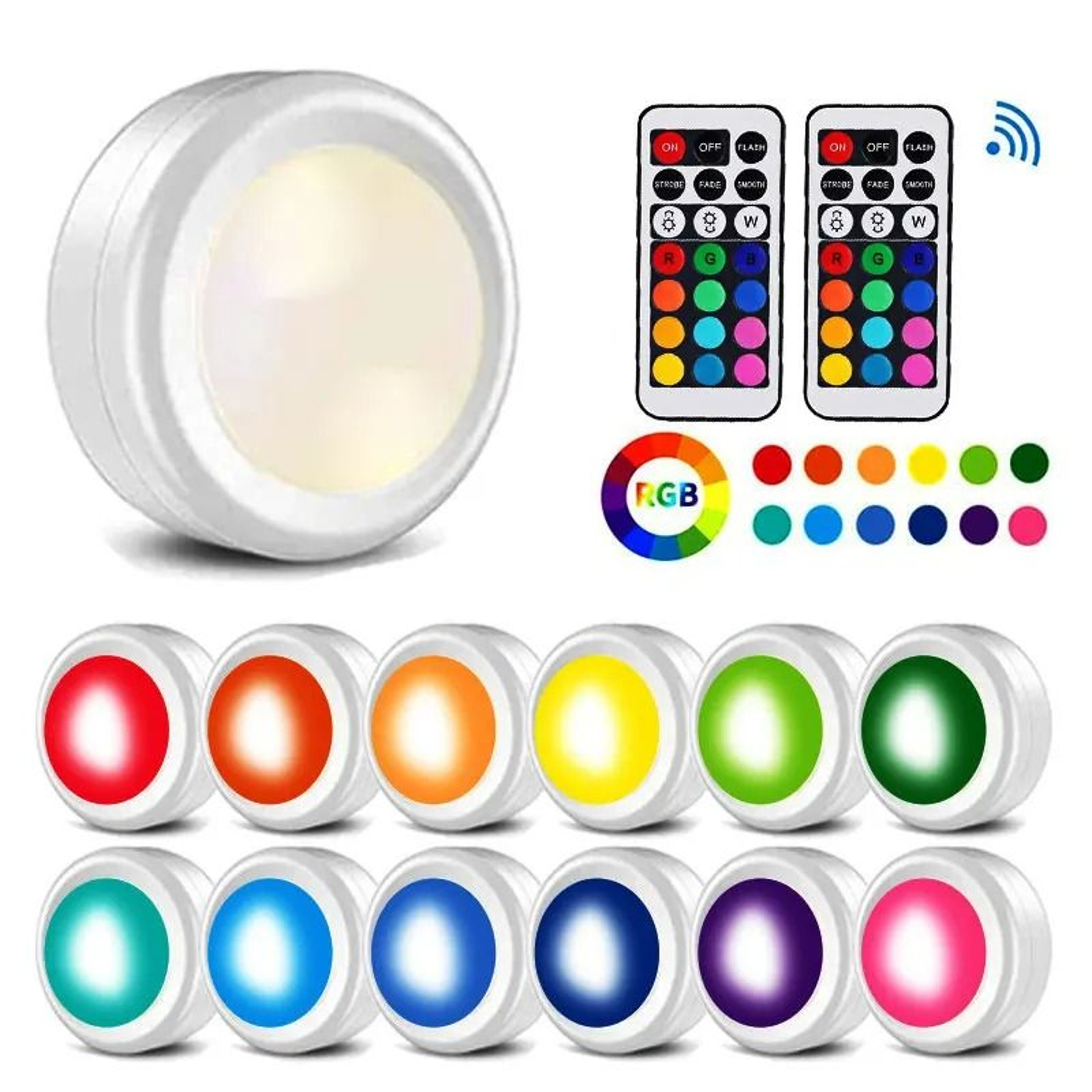 BatteryPowered RGB LED Puck Lights With Remote Control 10 Pack 1