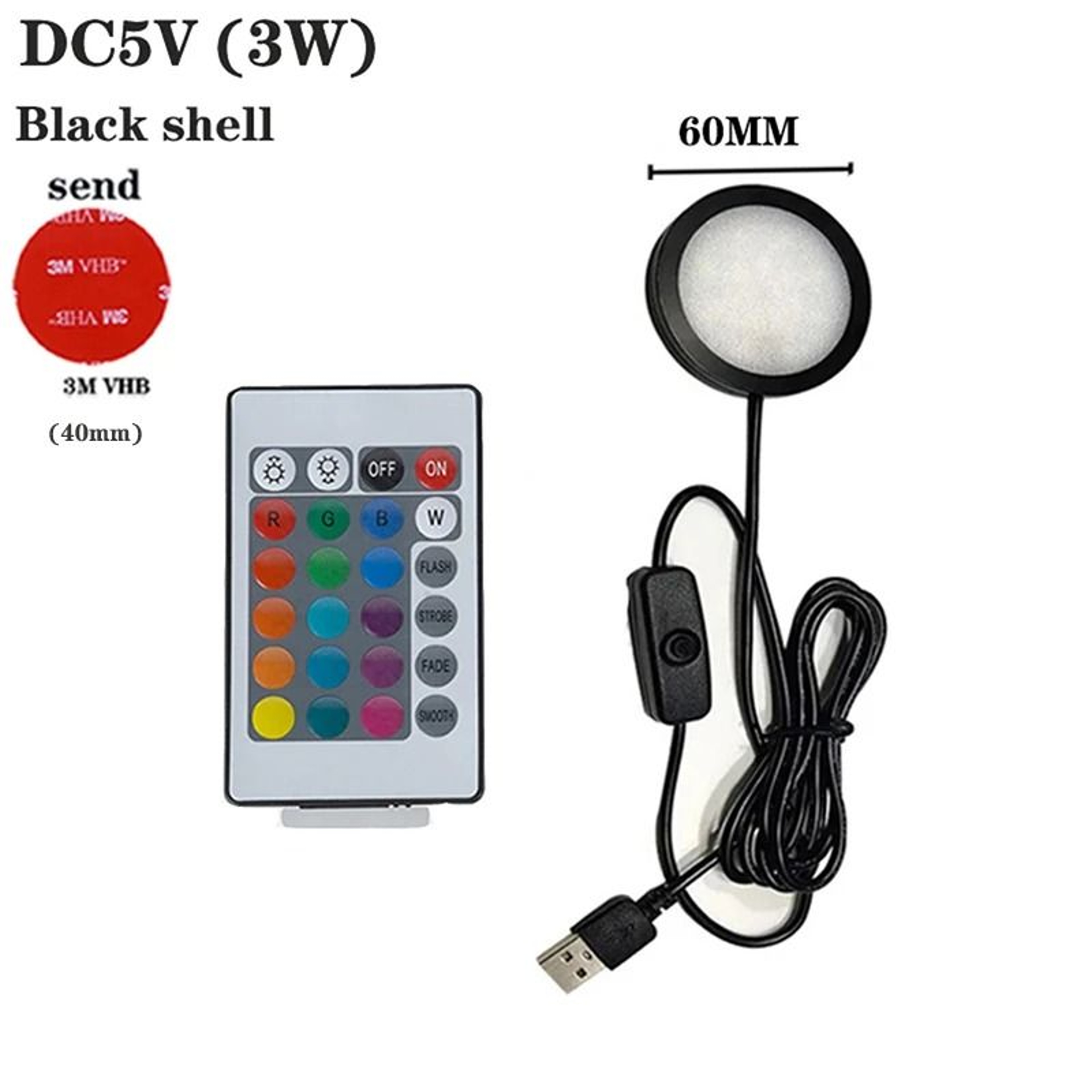 5V USB RGB Dimmable UnderCabinet Puck Light Set 6