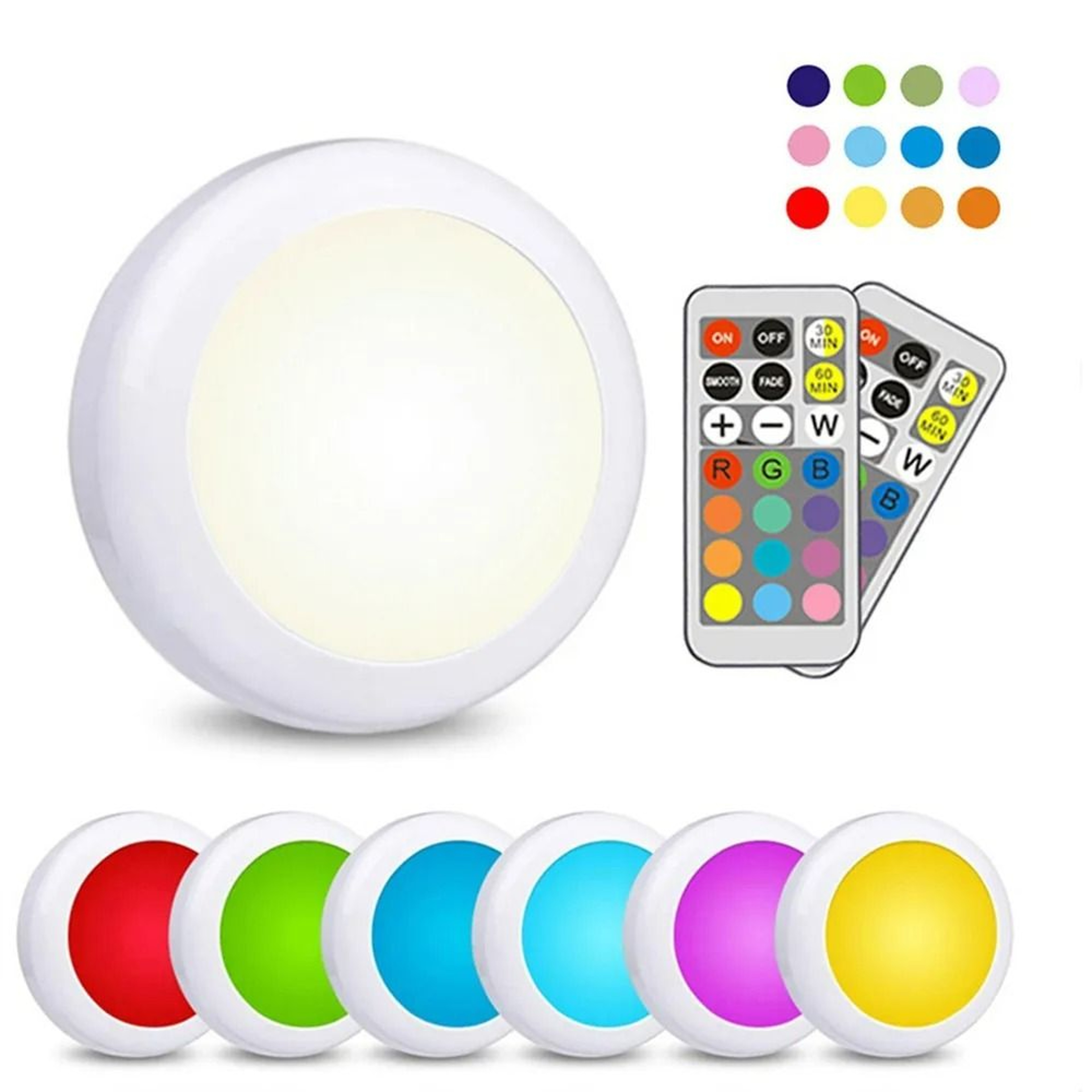 Wireless RGB LED Puck Lights With Remote Control 3 Pack 0