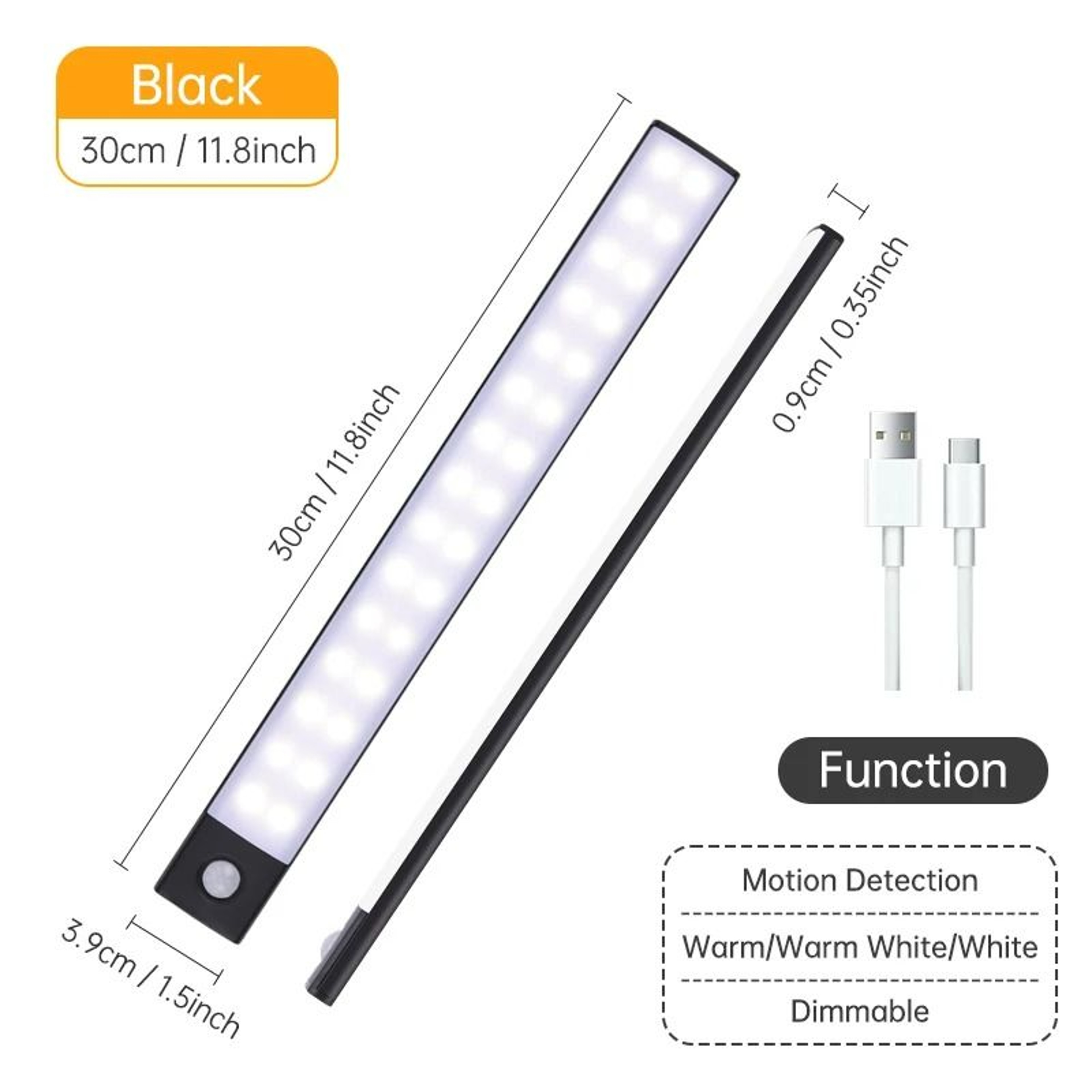 Elite Rechargeable Motion Sensor LED UnderCabinet Light Bar 12