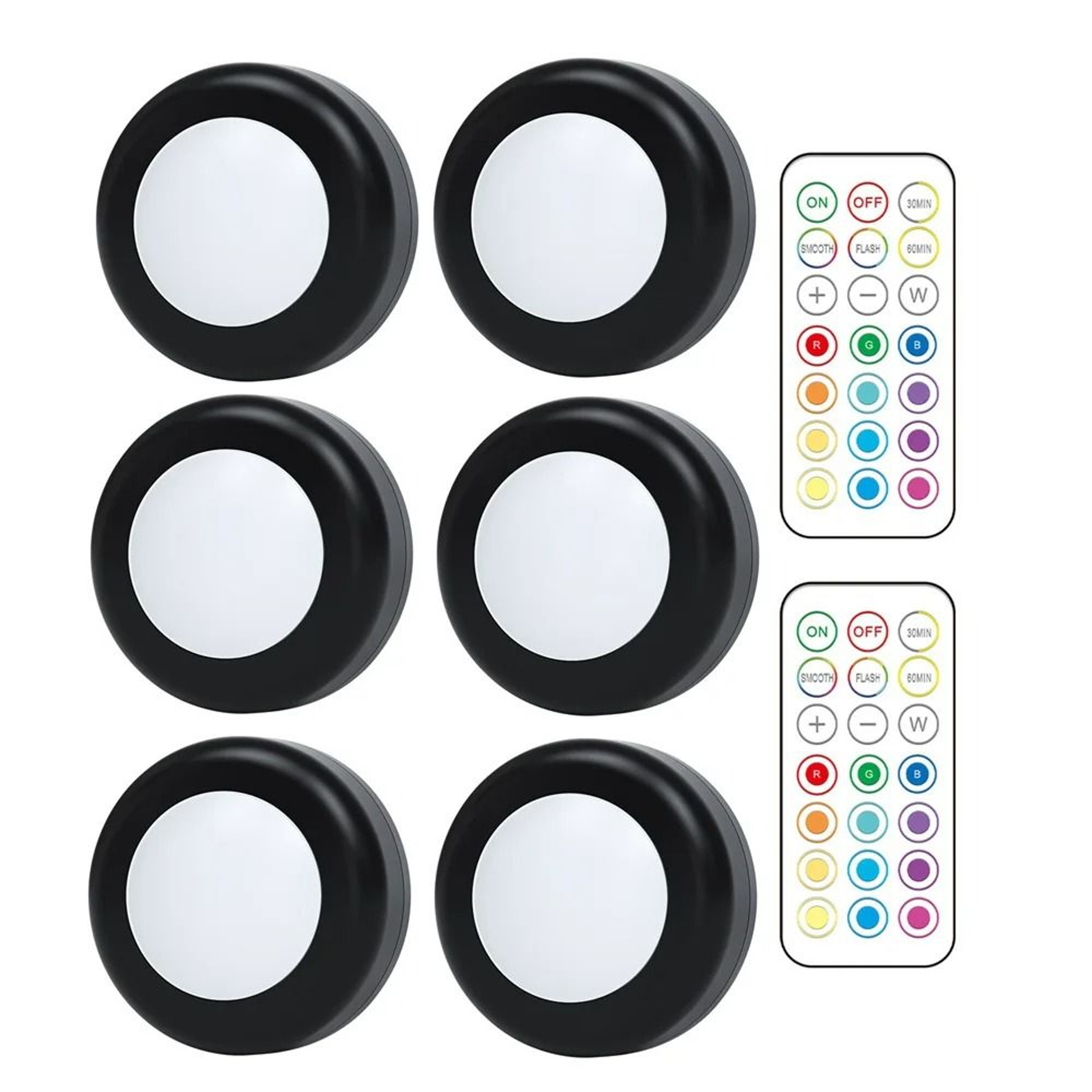 Battery Powered RGB Mini LED Puck Lights 3 Pack  62mm 0