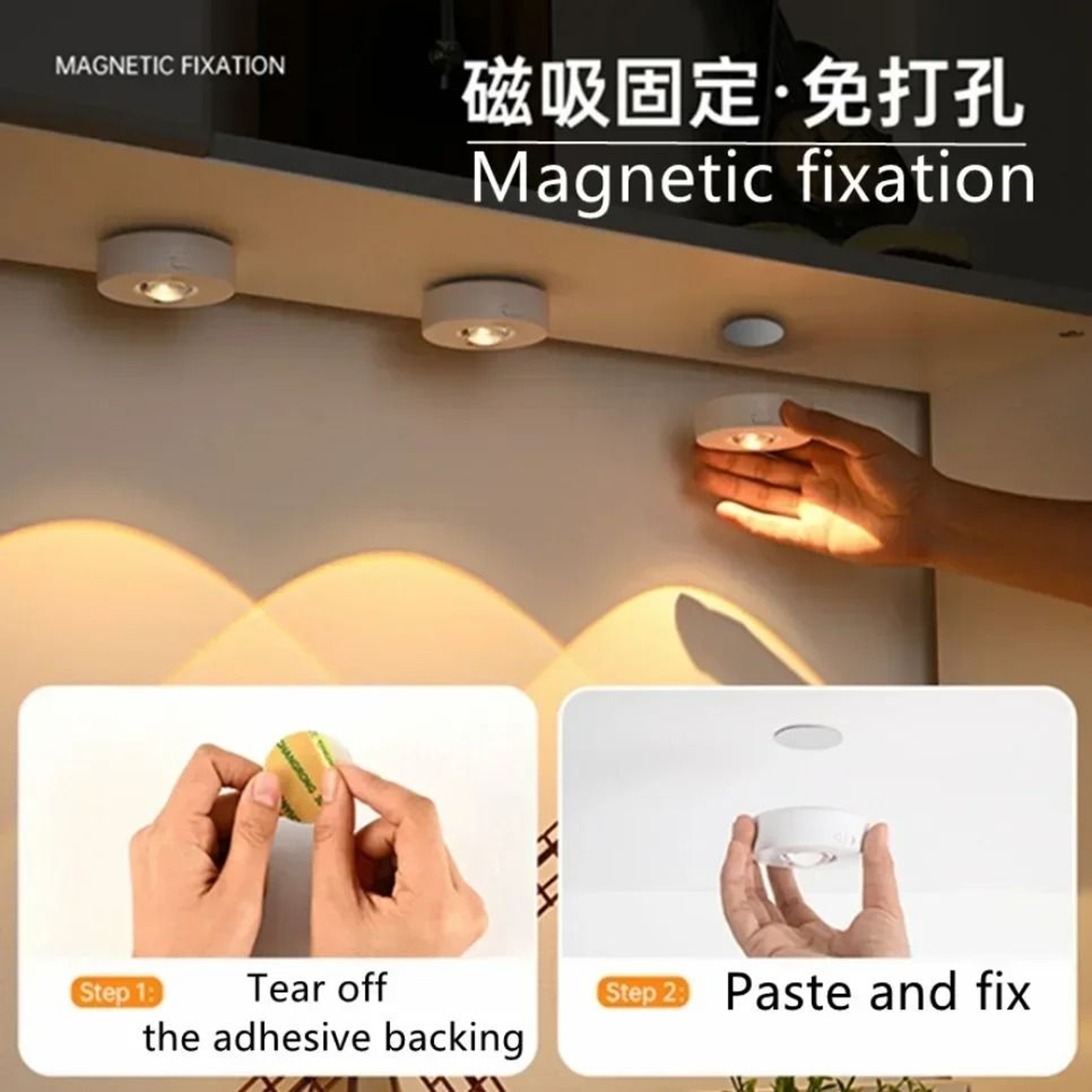 Multi Color Dimmable RGB LED Puck Light Set Remote Control Rechargeable Cabinet Night Light 5