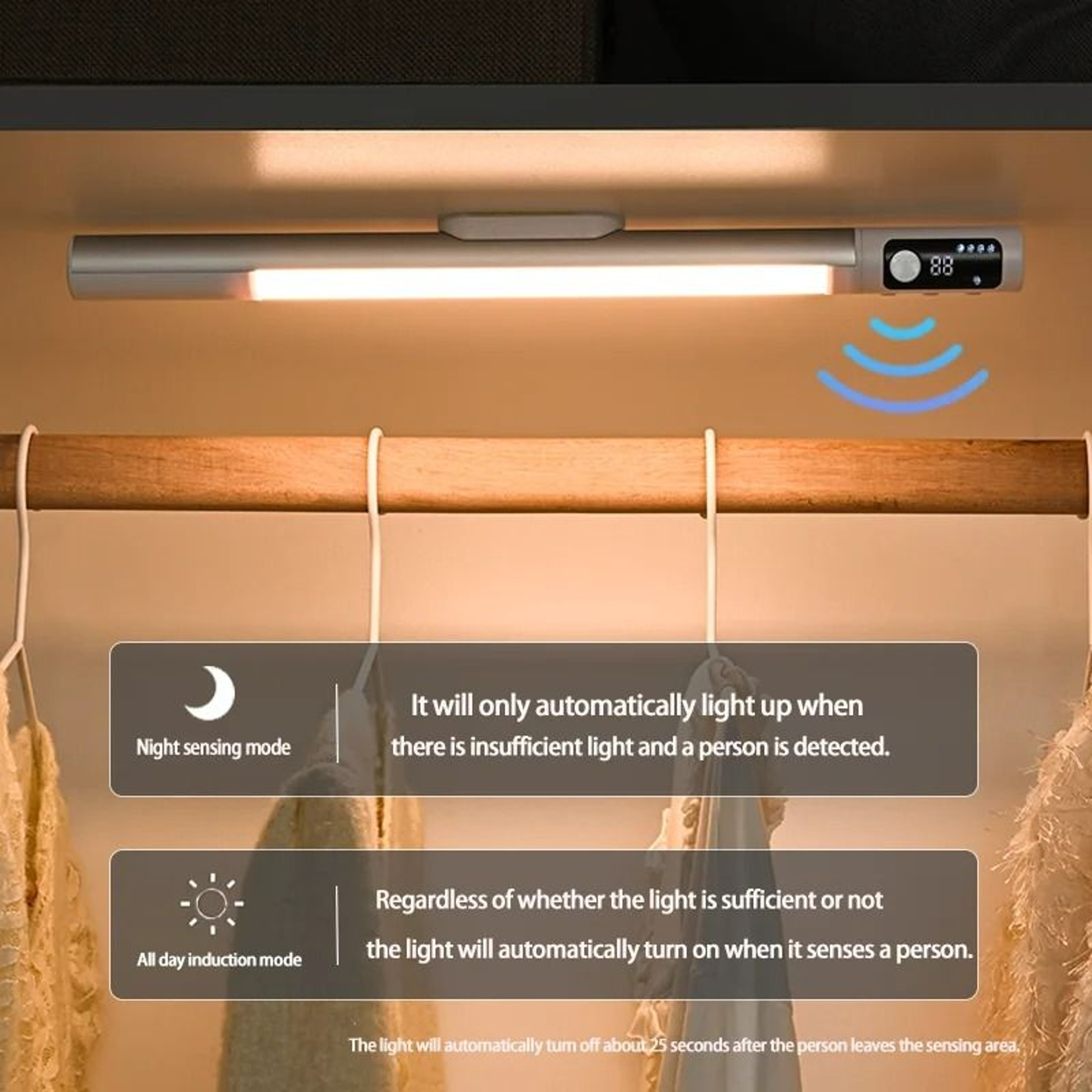 Digital Display Motion Sensor LED Desk Lamp TypeC Rechargeable Night Light 2