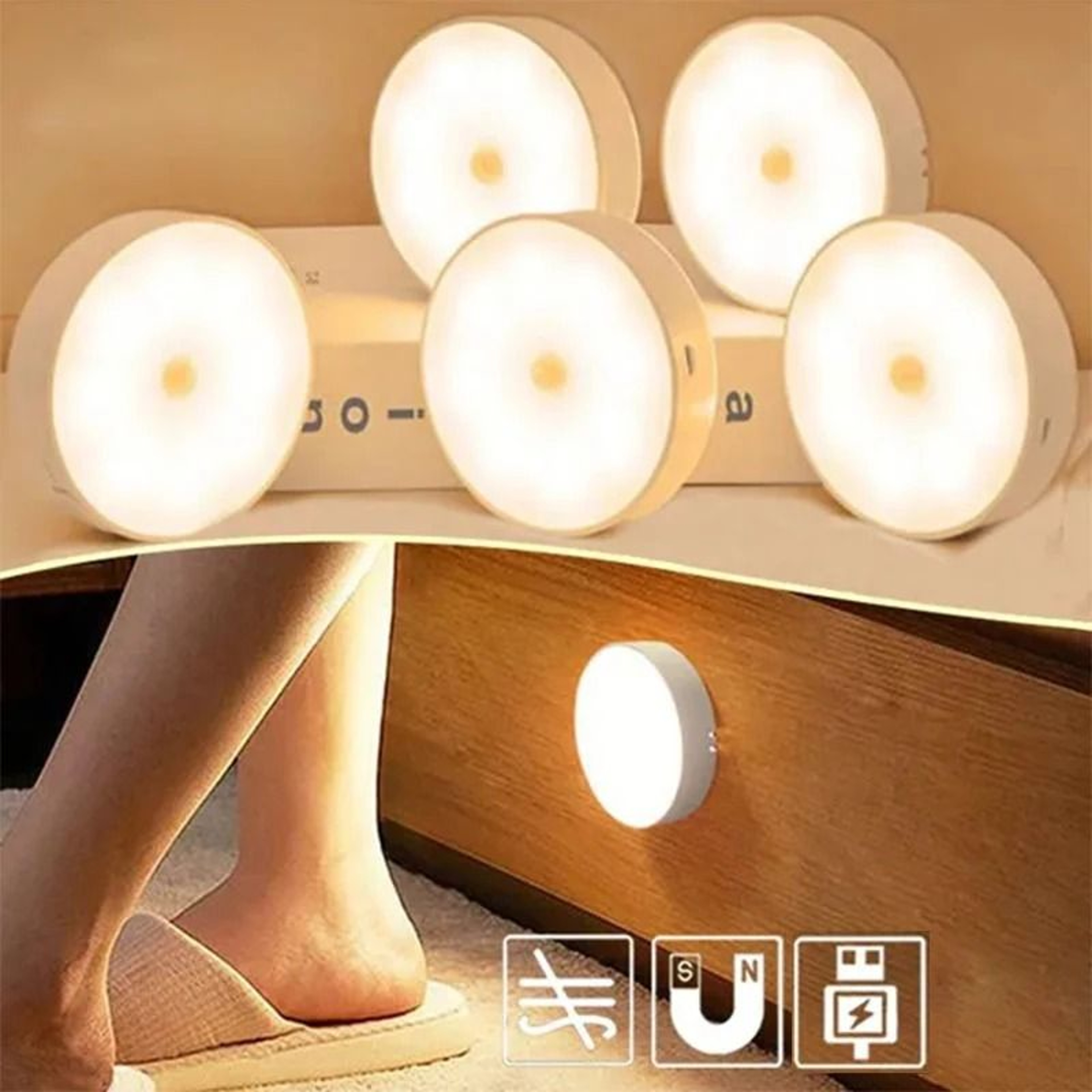 3Color Adjustable Wireless LED Closet Light 2Pack USB Rechargeable Cabinet Night Lamp 1