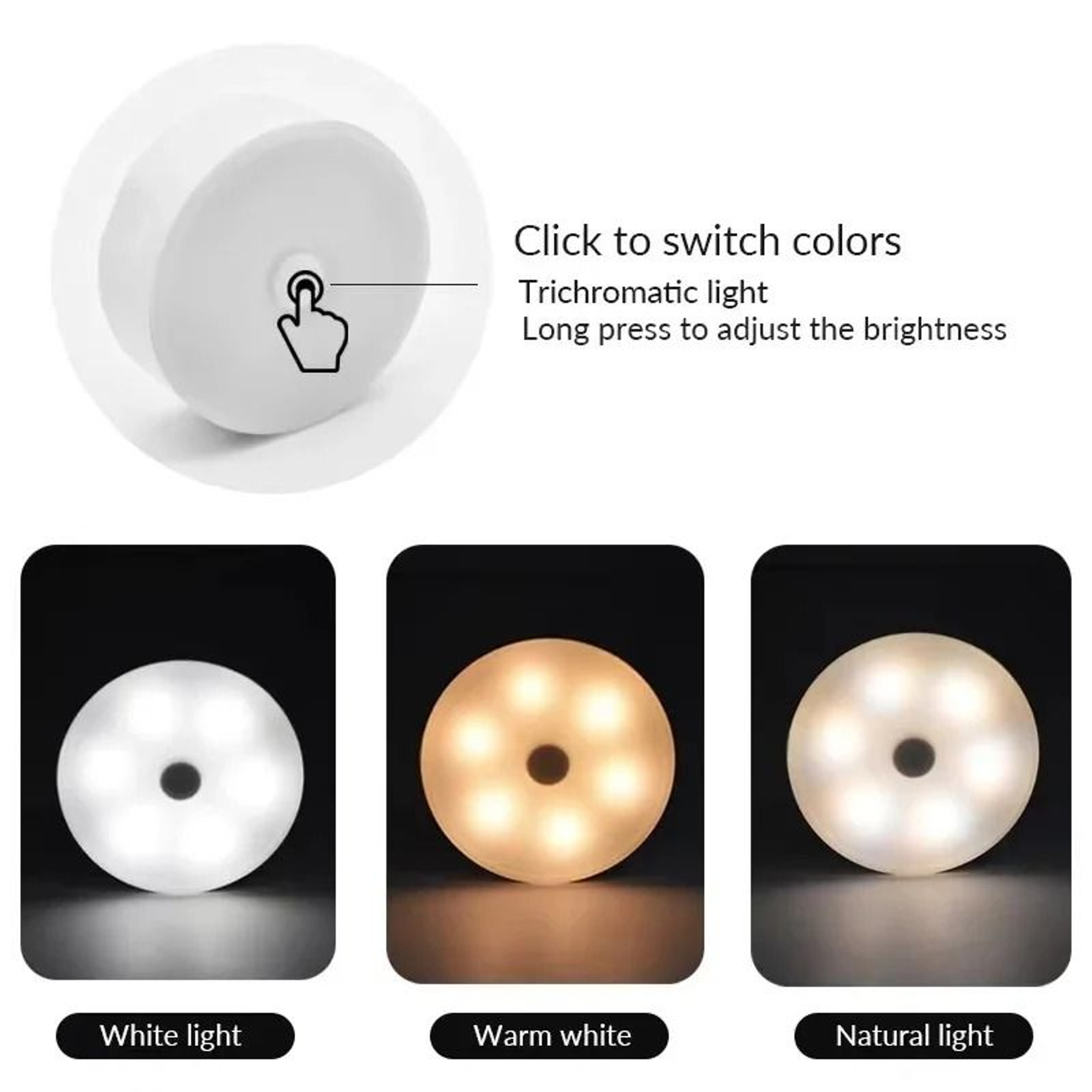 3Color Adjustable Wireless LED Closet Light 2Pack USB Rechargeable Cabinet Night Lamp 2