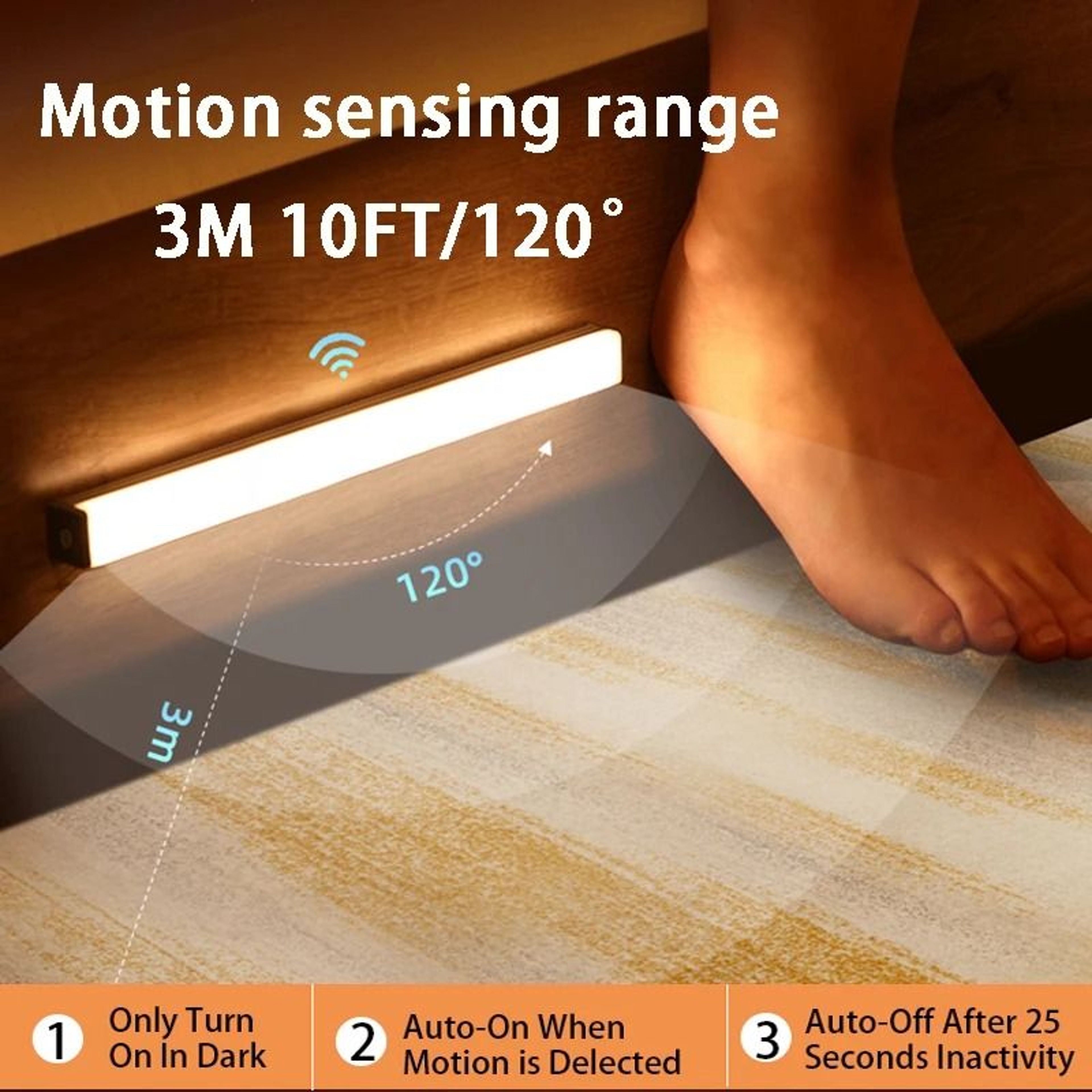 Rechargeable LED Motion Sensor Under Cabinet Light Magnetic Wall Bar Lamp 4